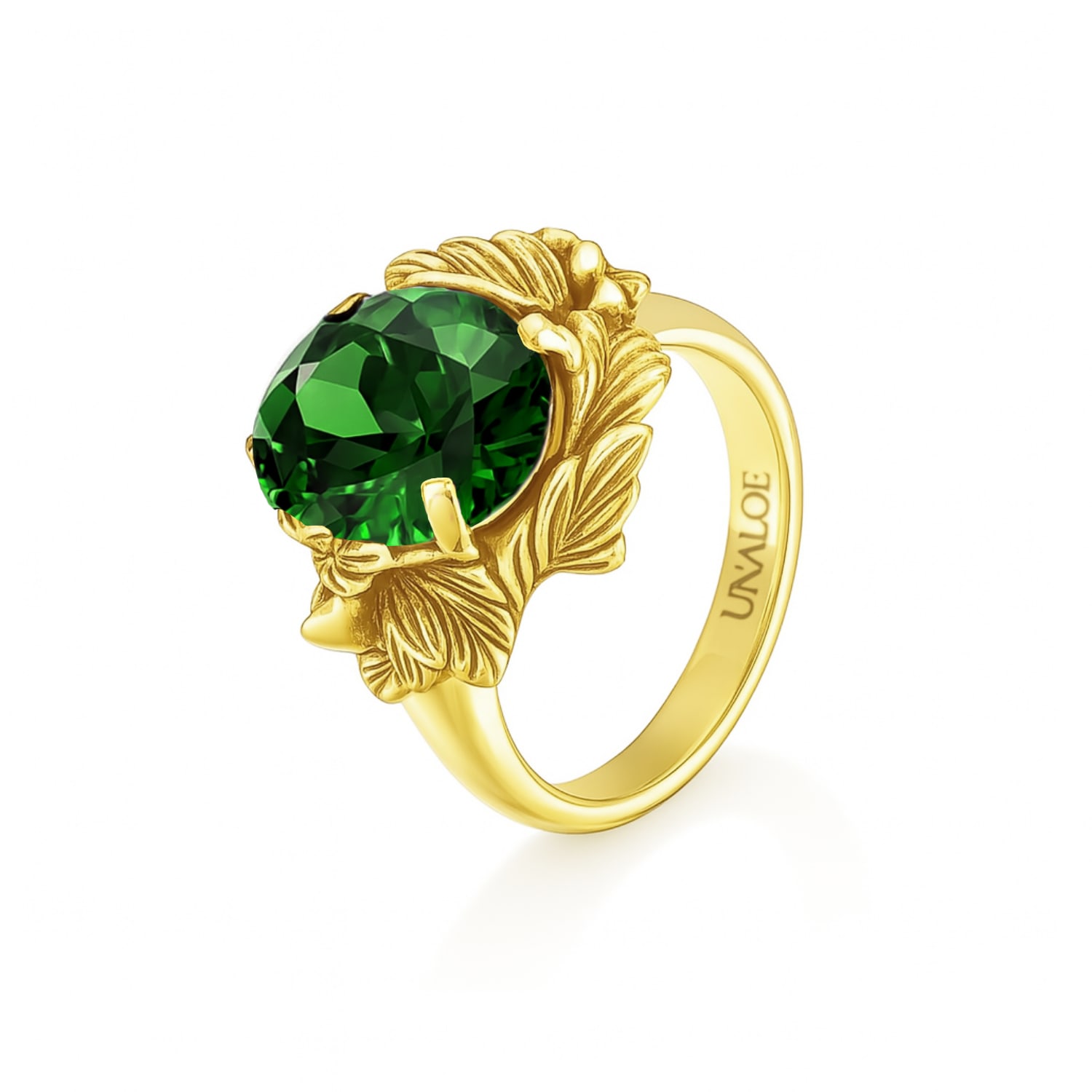 Unaloe Women's Gold / Green Ring In Sterling Silver With Gold Plated With Green Zirconia – Coleus Ovalis –  In Multi