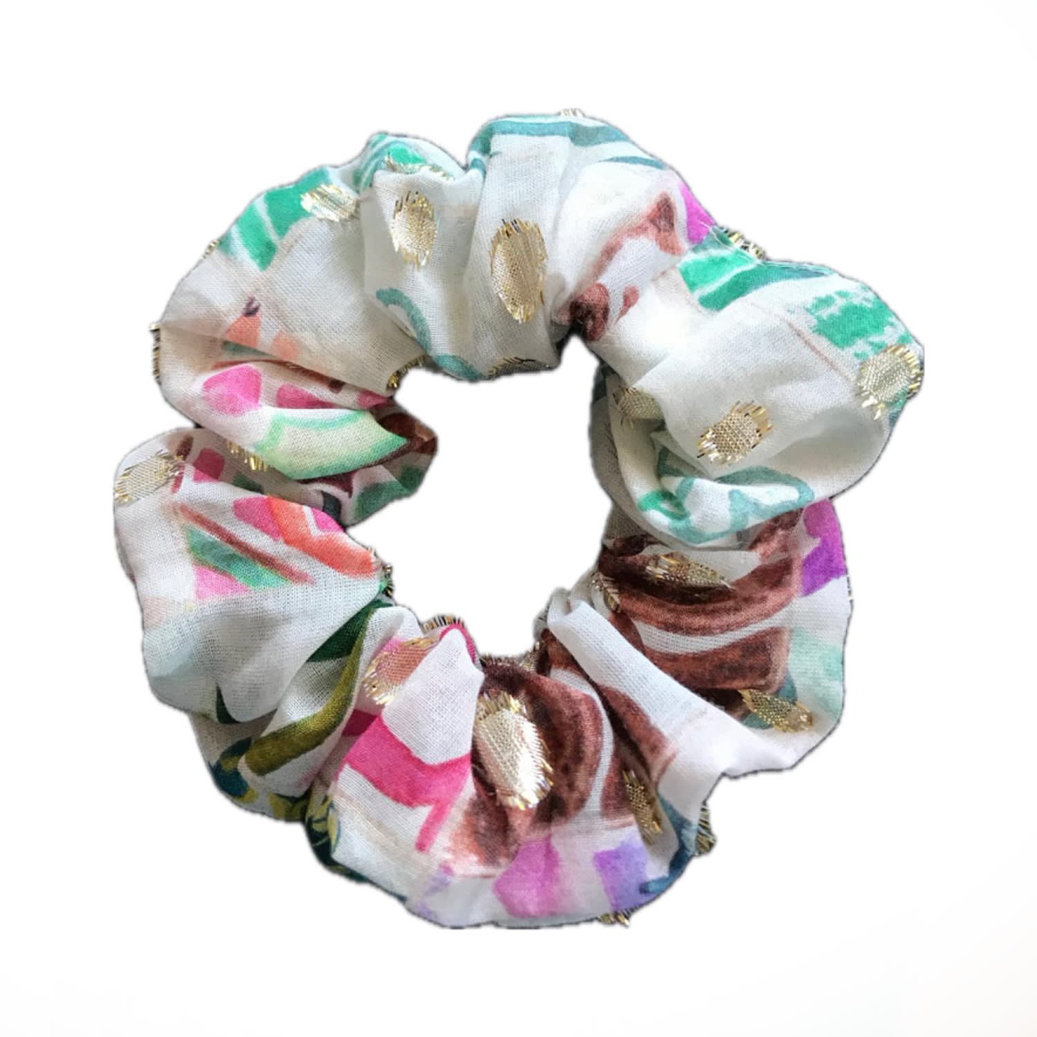 Women's Gold / White Scrunchie Azulejo Light - Silk Cotton Lurex | One Size | Introvertie Vienna