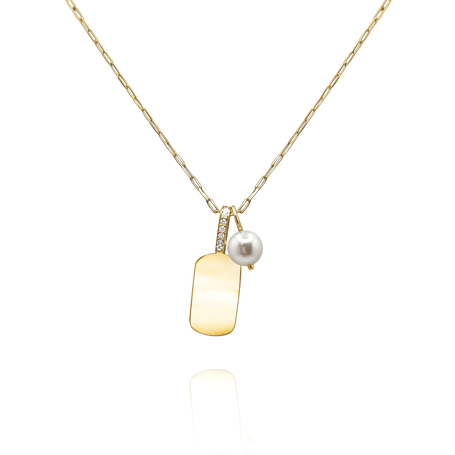 Women’s Gold / White Natural Diamond Dog Tag Medallion & Pearl Bubble Necklace Set Jalpa Pandit