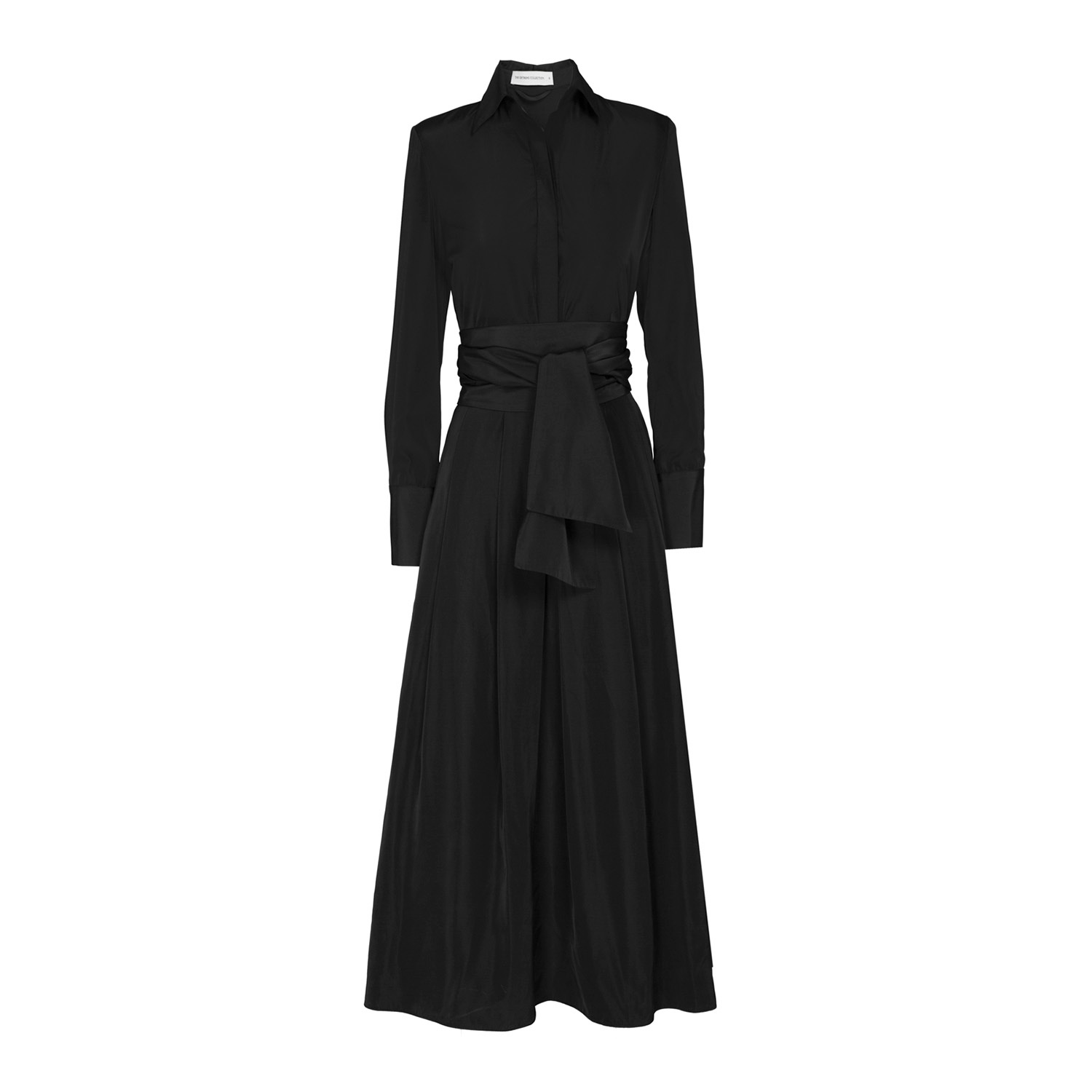 The Extreme Collection Women's Cornelia Solid Black Midi Shirt Dress With Tie Belt