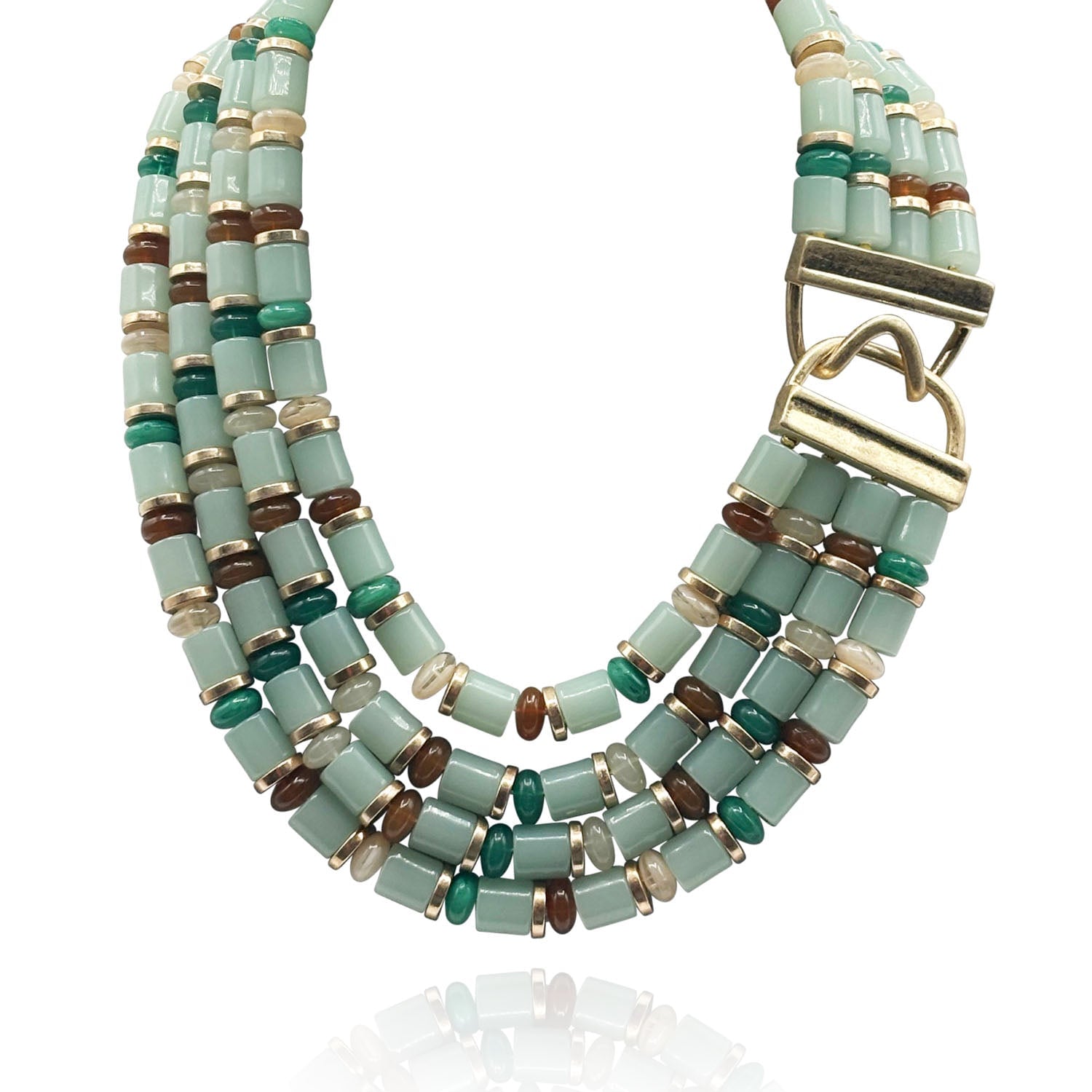 Michael Nash Jewelry Women's Neutrals / Green / Brown Zita Four Strand Multi Color Jade  Resin Necklace In Brown