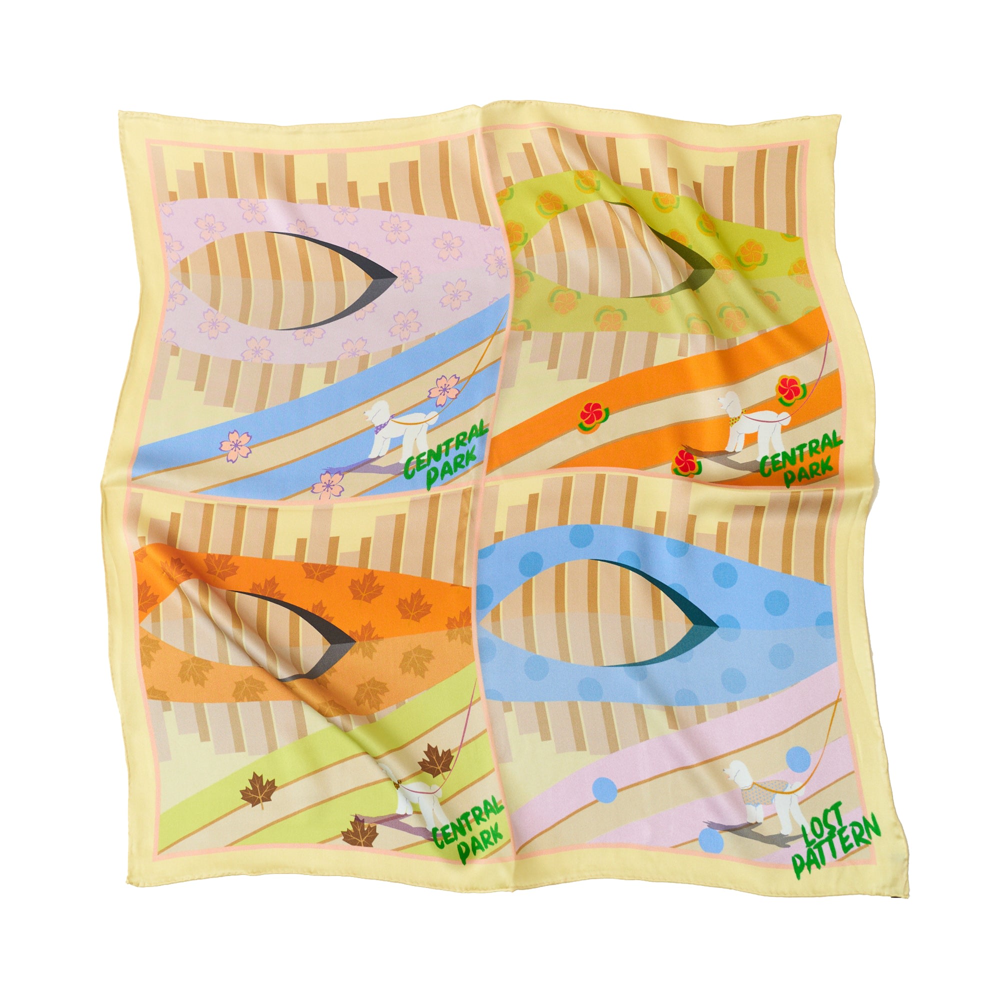 Women’s Yellow / Orange "Seasons In The Park" Silk Square Scarf - Yellow Lost Pattern Nyc