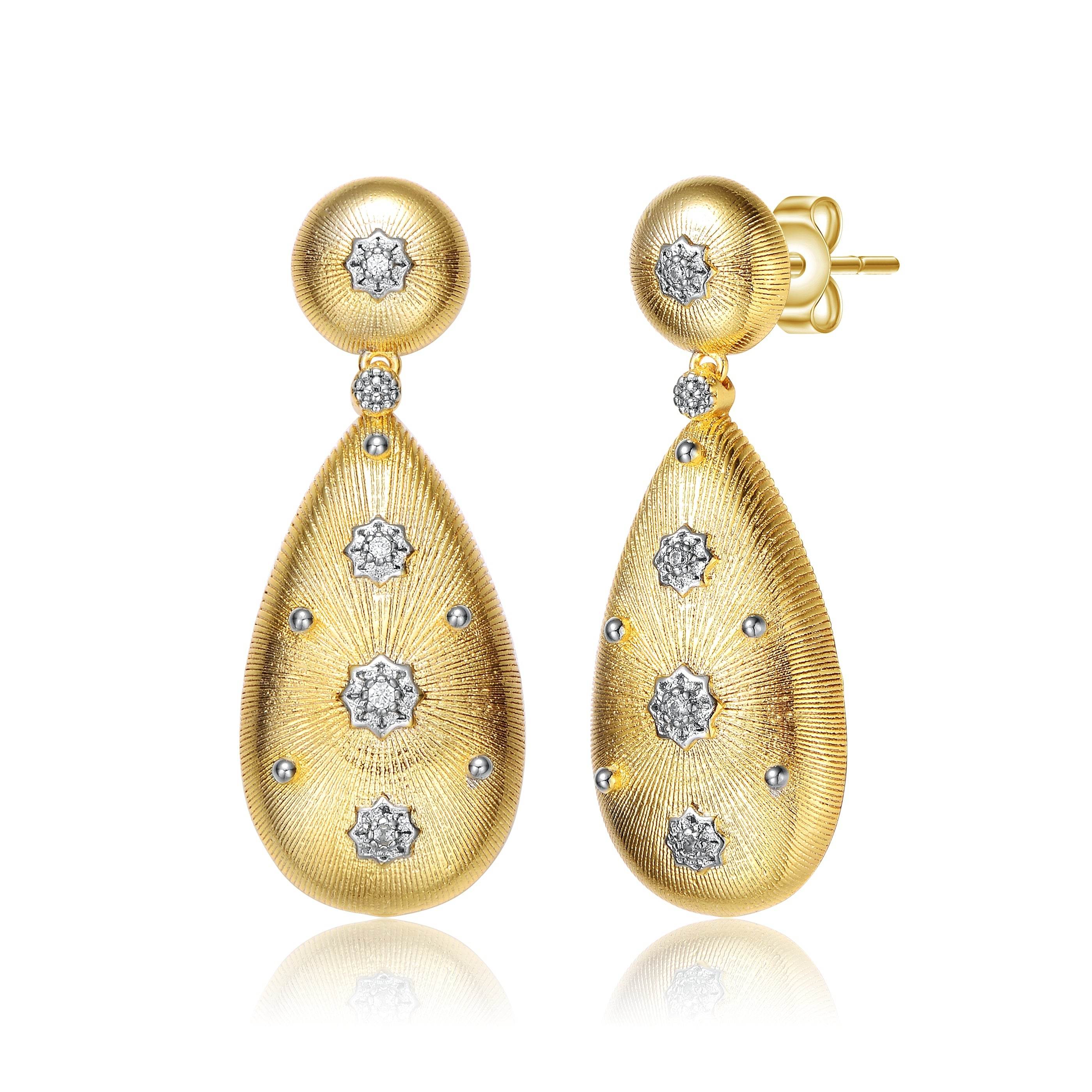 Genevive Jewelry Women's White Gold Plated & Yellow Gold Plated With Clear Cubic Zirconia Drop Earrings In Gold