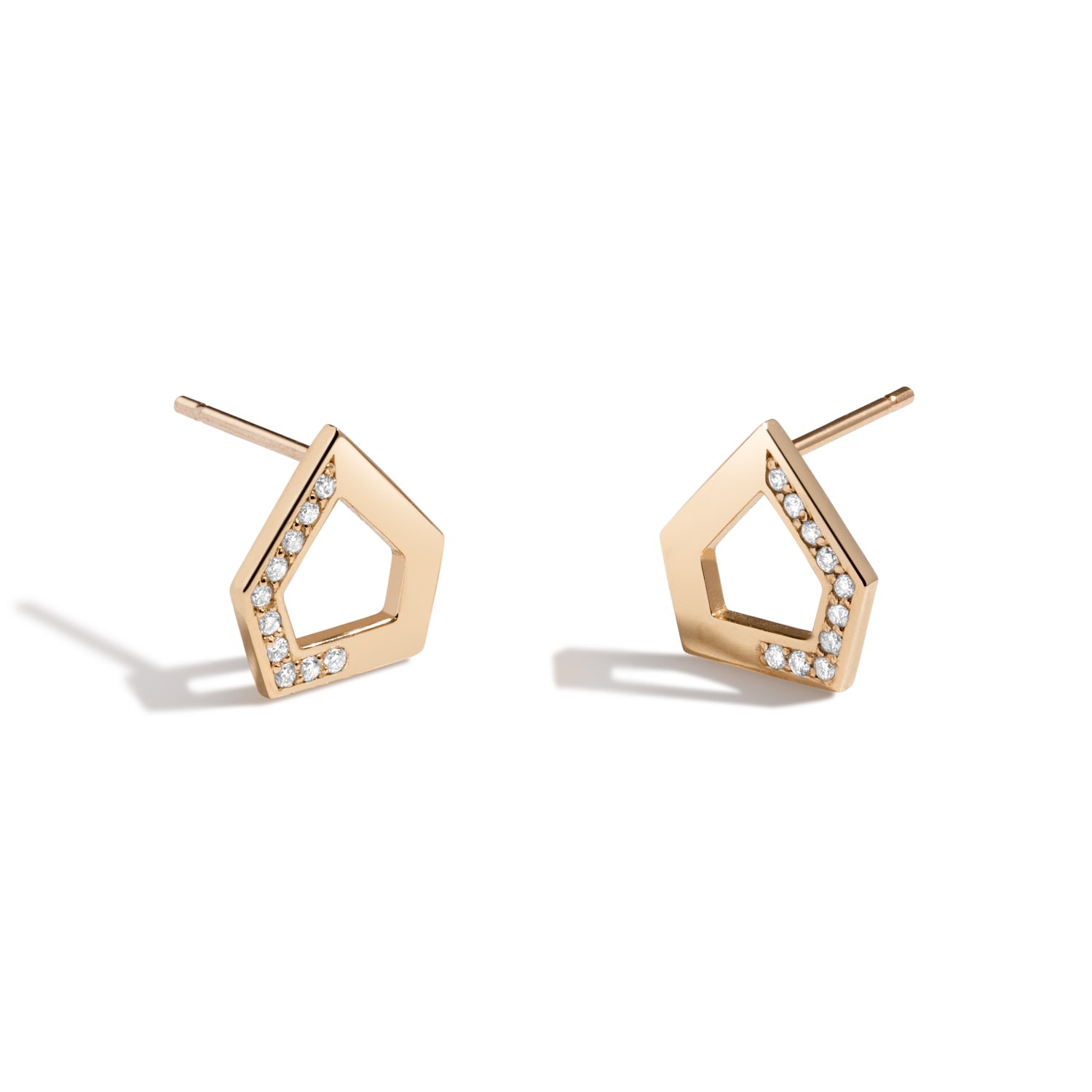 Women’s Gold / White Dare To Dream Earrings - Solid 14K Gold Angular Stud Earrings With Diamond Mirror Pavè Lúdere