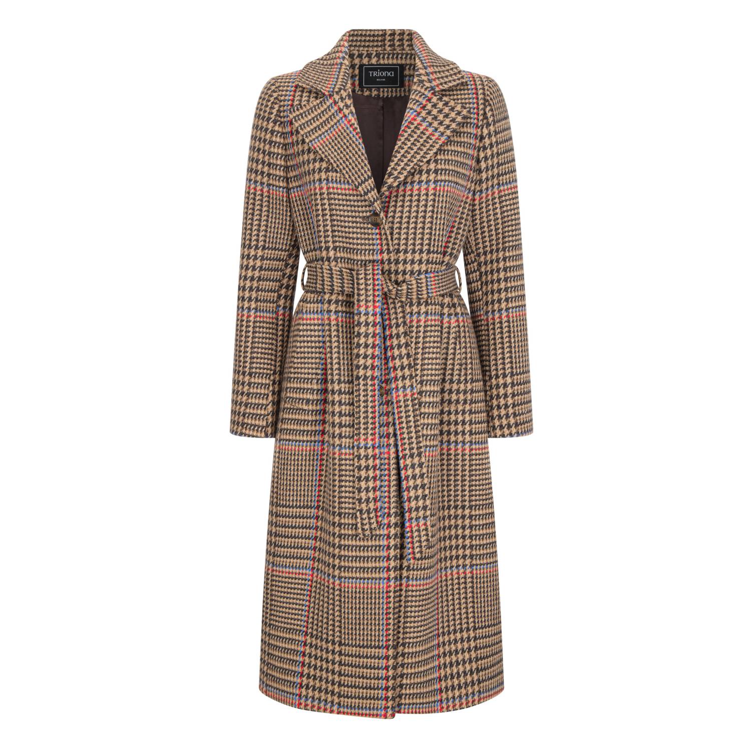 Triona Women's Brown & Red Houndstooth Merino And Cashmere Erin Belted Coat In Brown