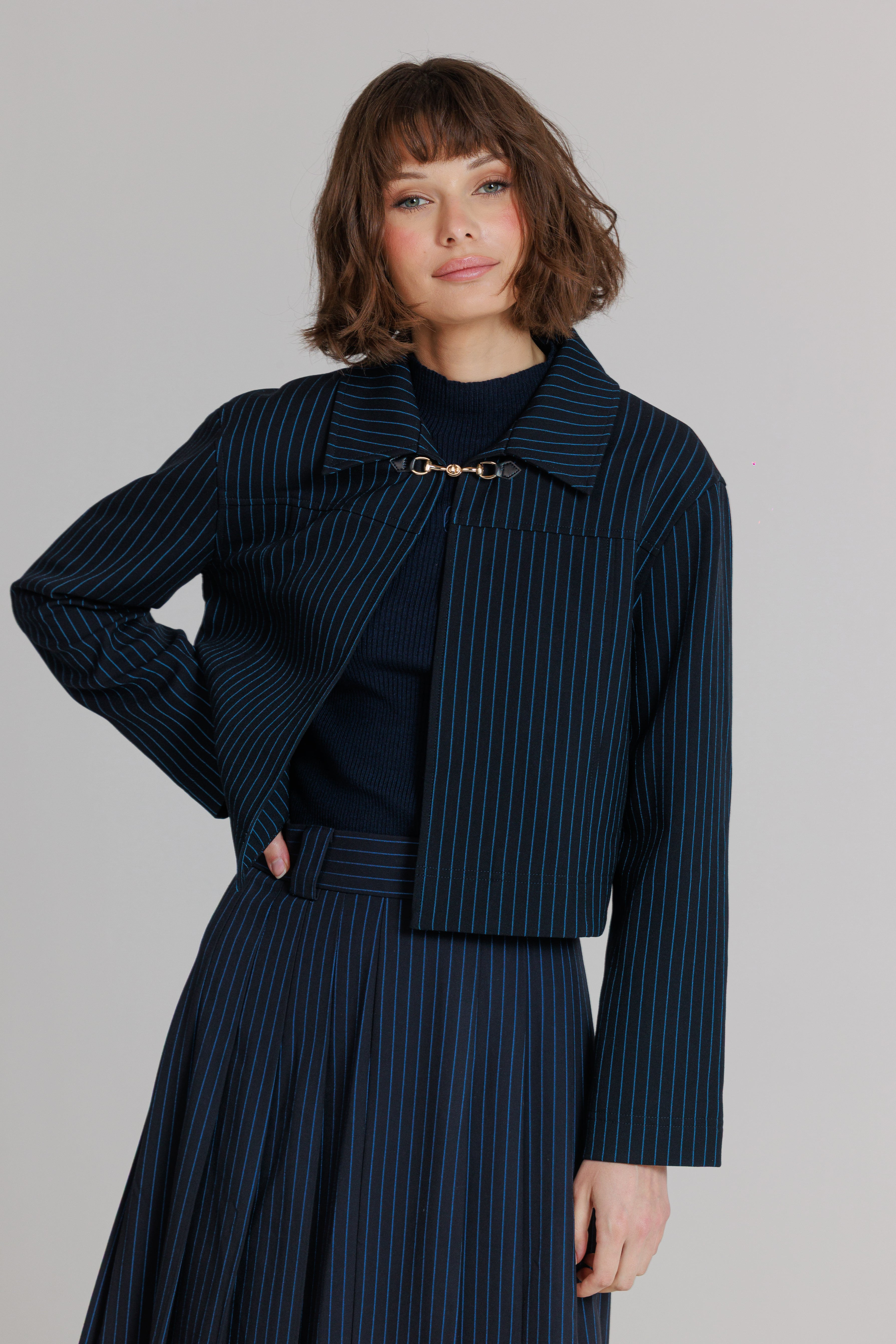 Loup Clothing Women's Blue Pinstripe Jacket, Navy In Blue