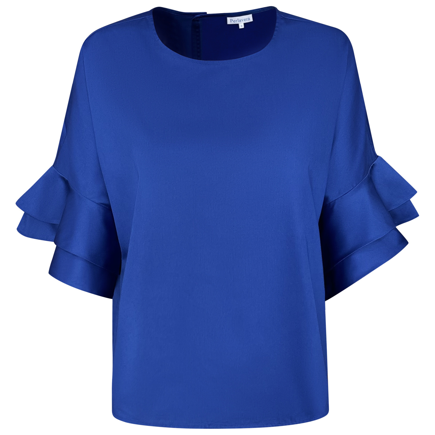 Perlavera Women's Blue Cosy Solid Azure Cotton Flare Sleeve Top In Blue