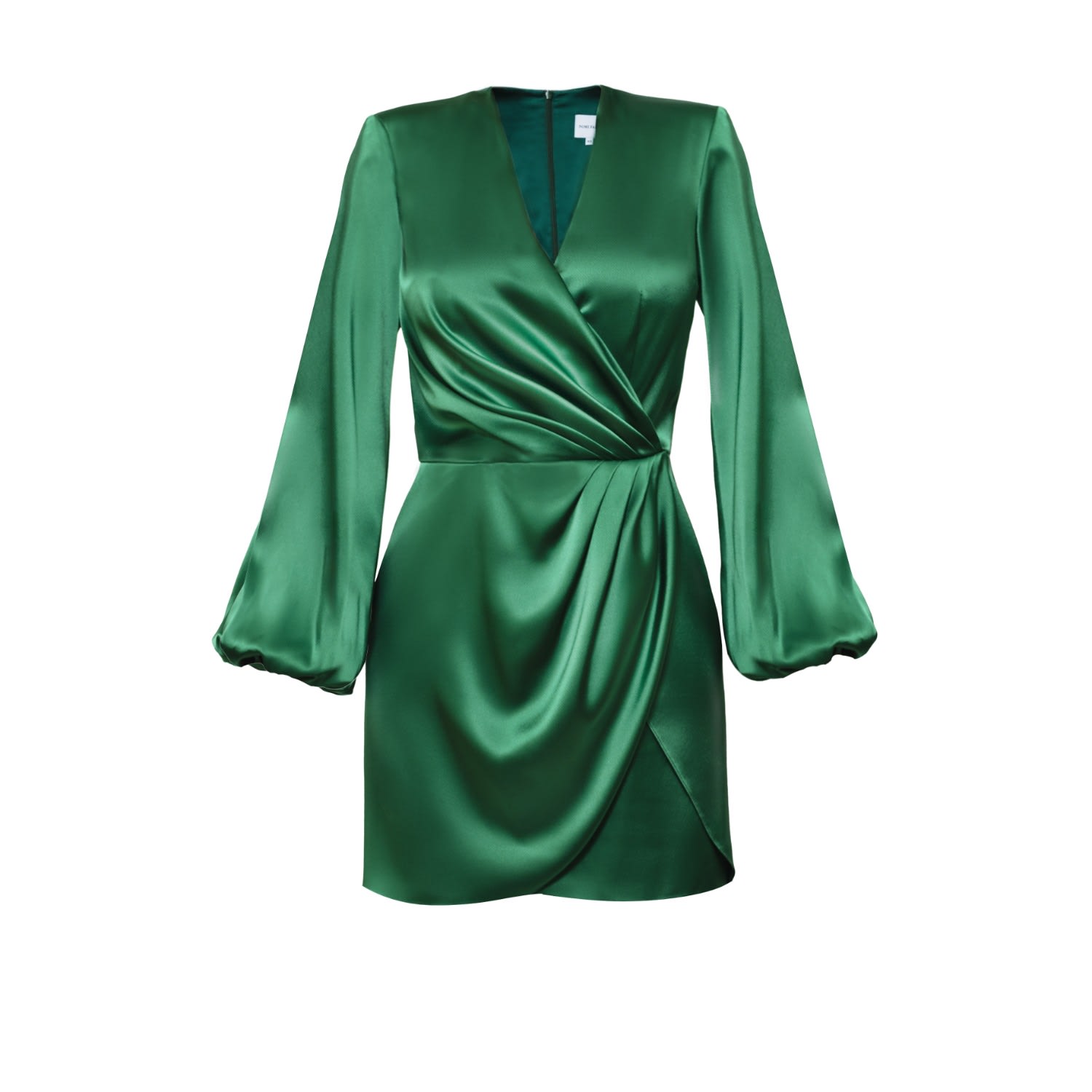 Women’s Paris Green Satin Long Sleeve Draped Mini Dress Small Nomi Fame