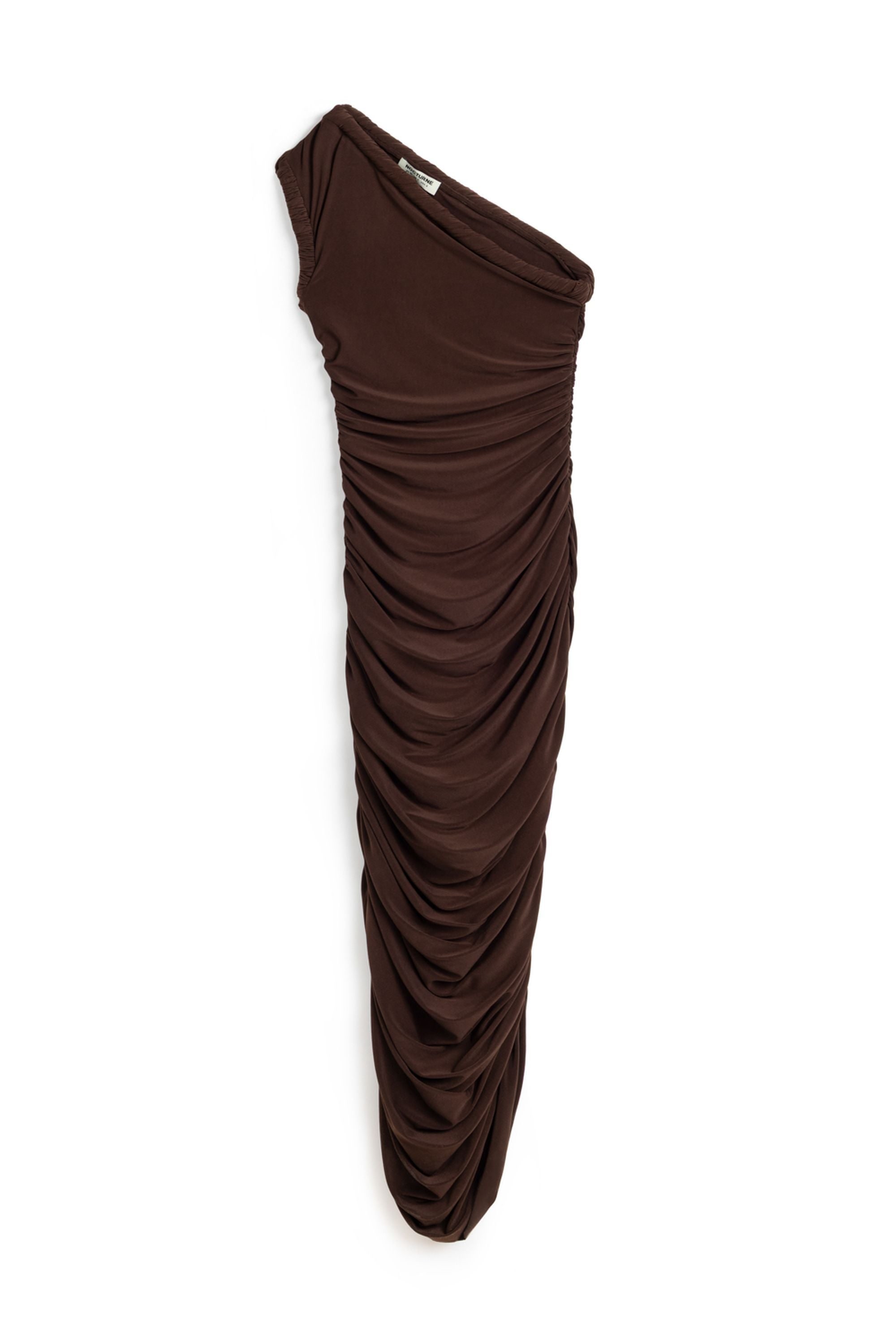 Nocturne Twist Detail One-sleeve Maxi Dress In Brown