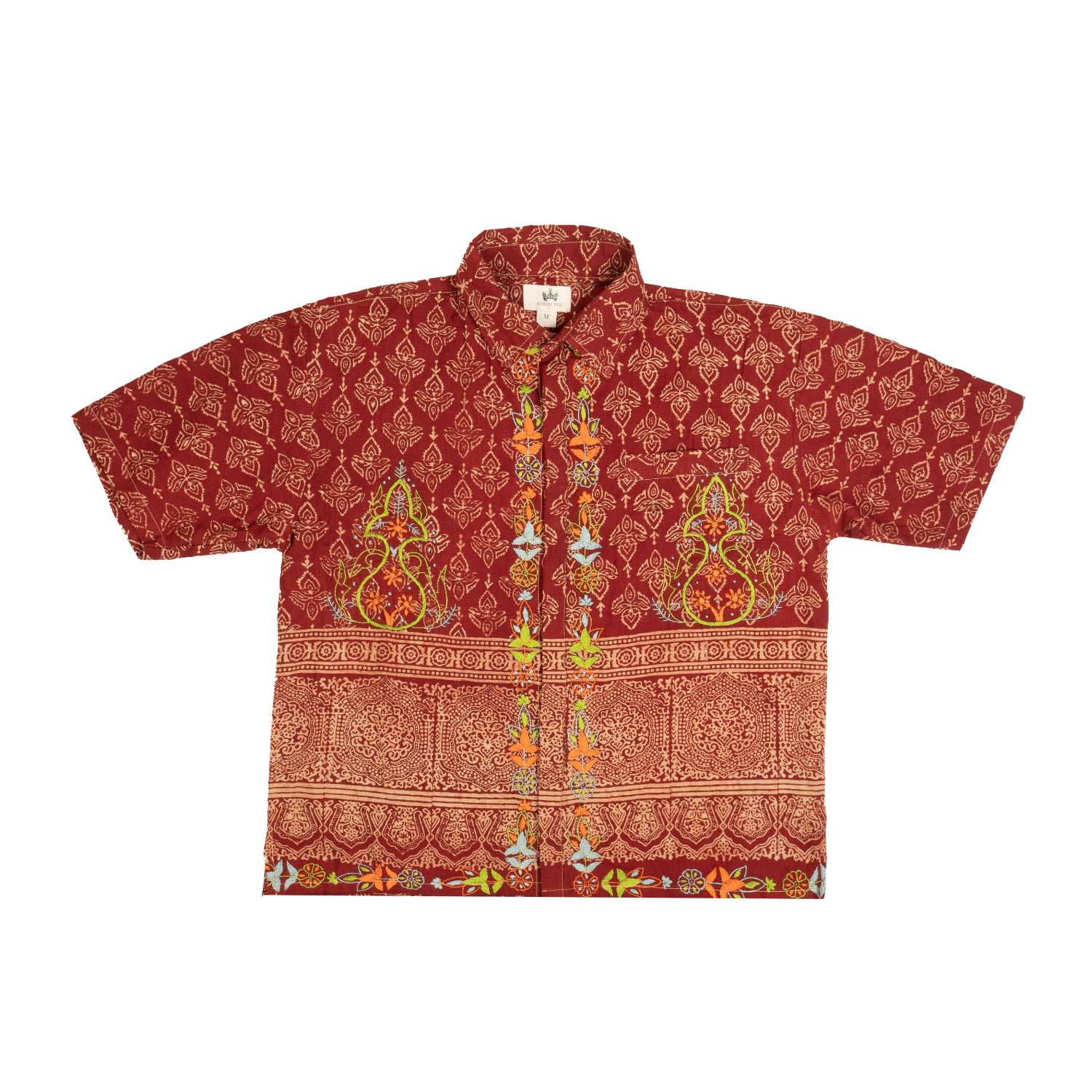 Collected Xx Men's Mughal Block Print Collar Shirt In Blue/eed/green/orange/pink