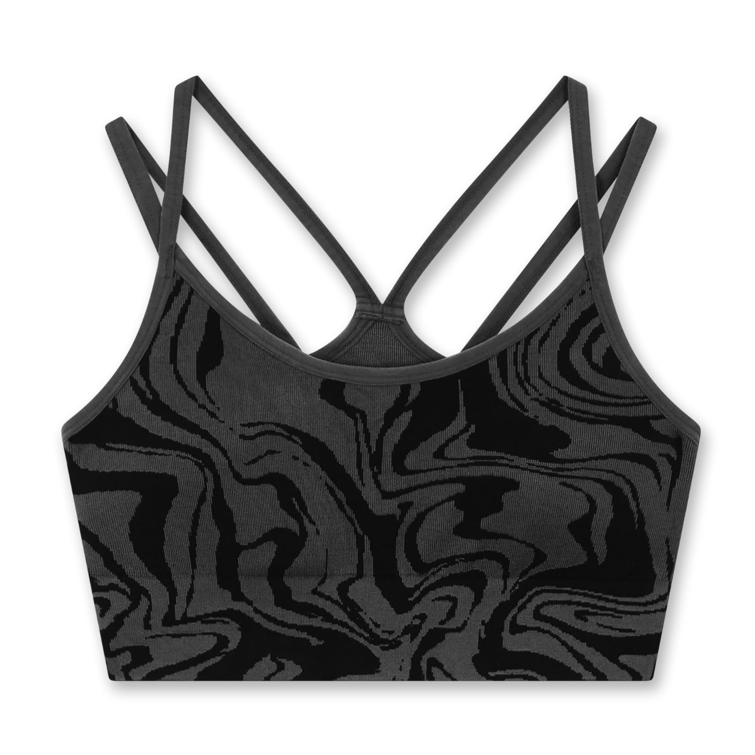 Jilla Active Women's Ocean Swirl Sports Bra - Charcoal Black In Black