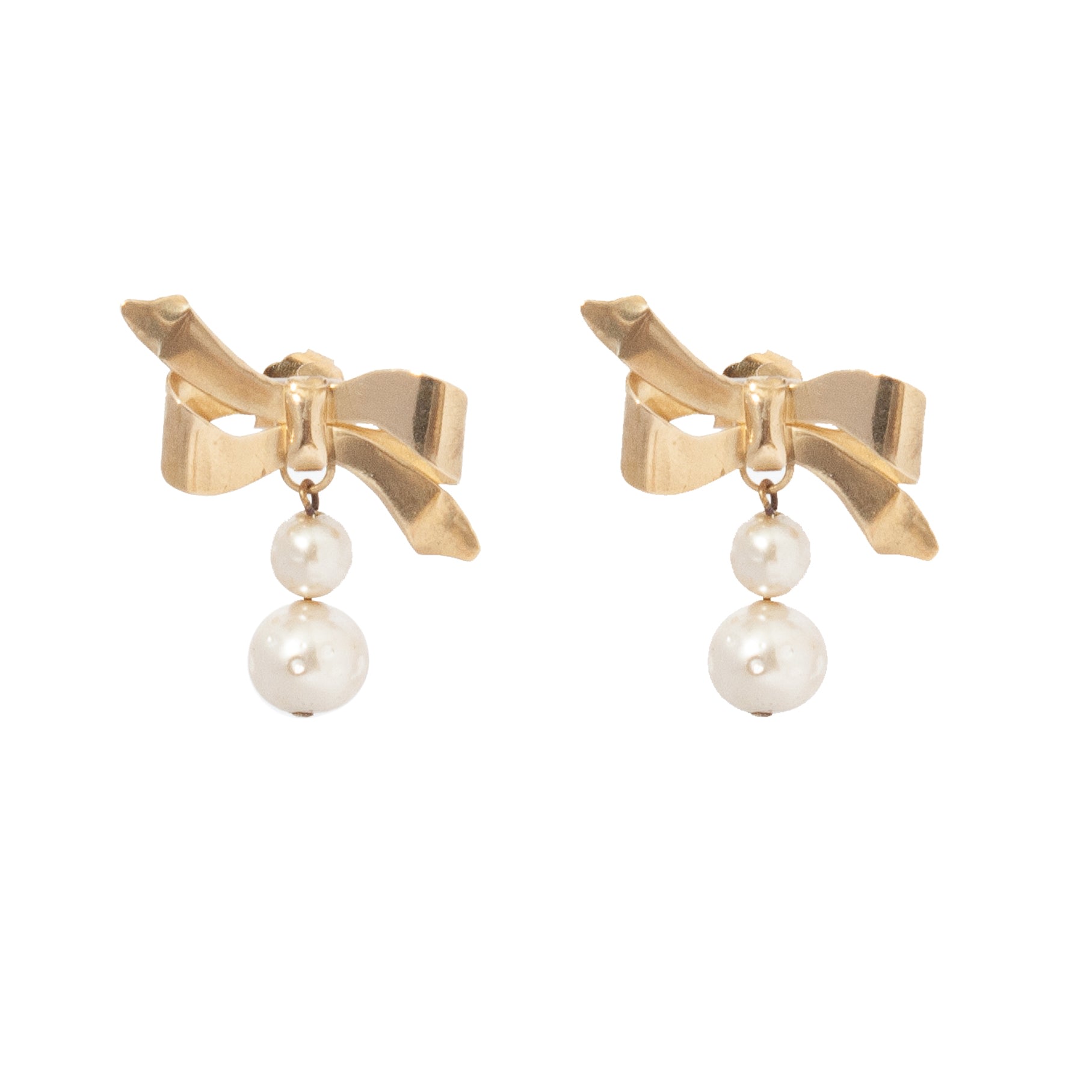 Castlecliff Women's Gold / White Pirouette Pearl Bow Earring In Gray