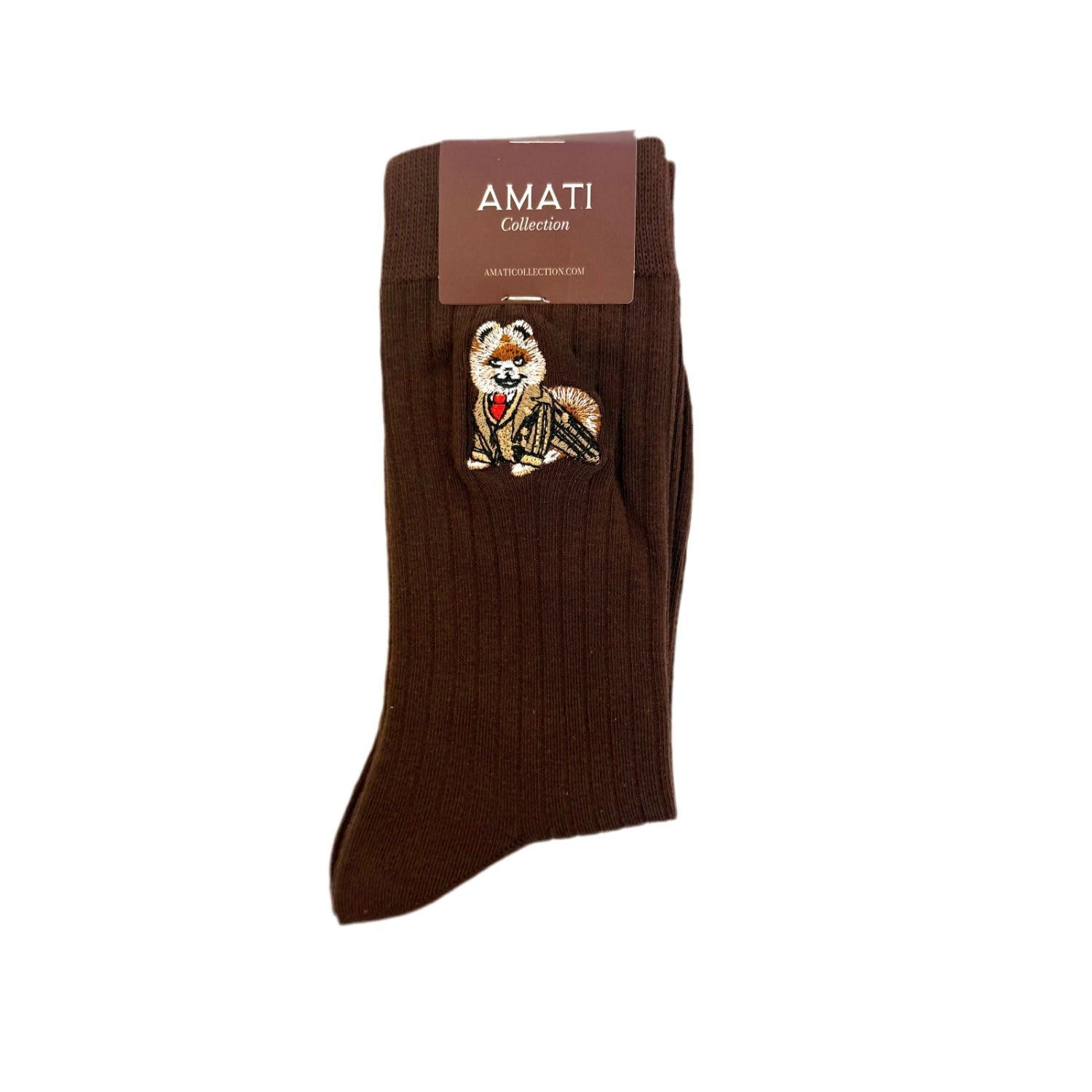 Amati Collection Women's Brown / Neutrals Pomeranian Embroidered Socks Unisex Cotton - Brown In Multi