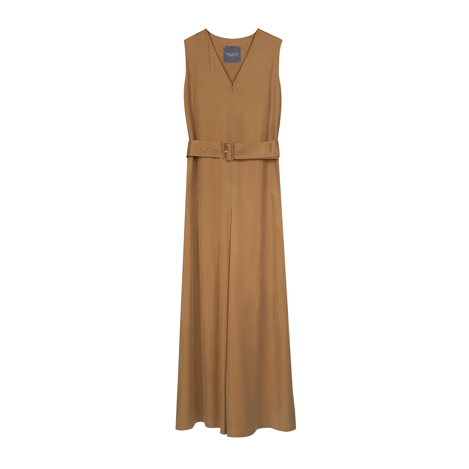 Inavati Women's Brown Sleeveless Camel Jumpsuit With Belt