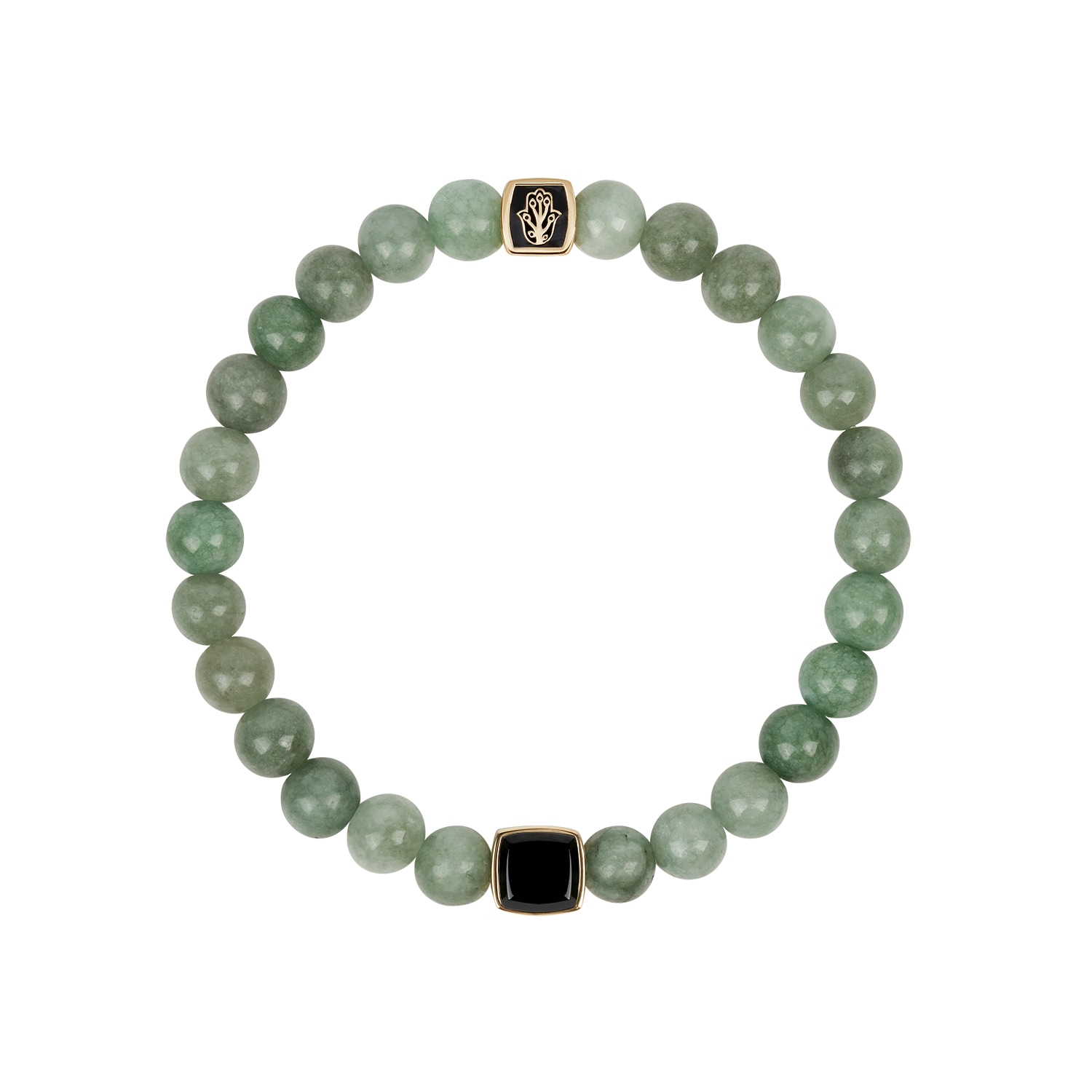 Karma And Luck Men's Black / Gold / Green Abundant Support Jade Onyx Hamsa Bracelet
