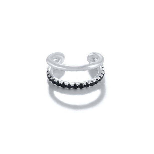Gold Trip Women's Black / Silver Black Crystal Double Ear Cuff In Silver In Metallic