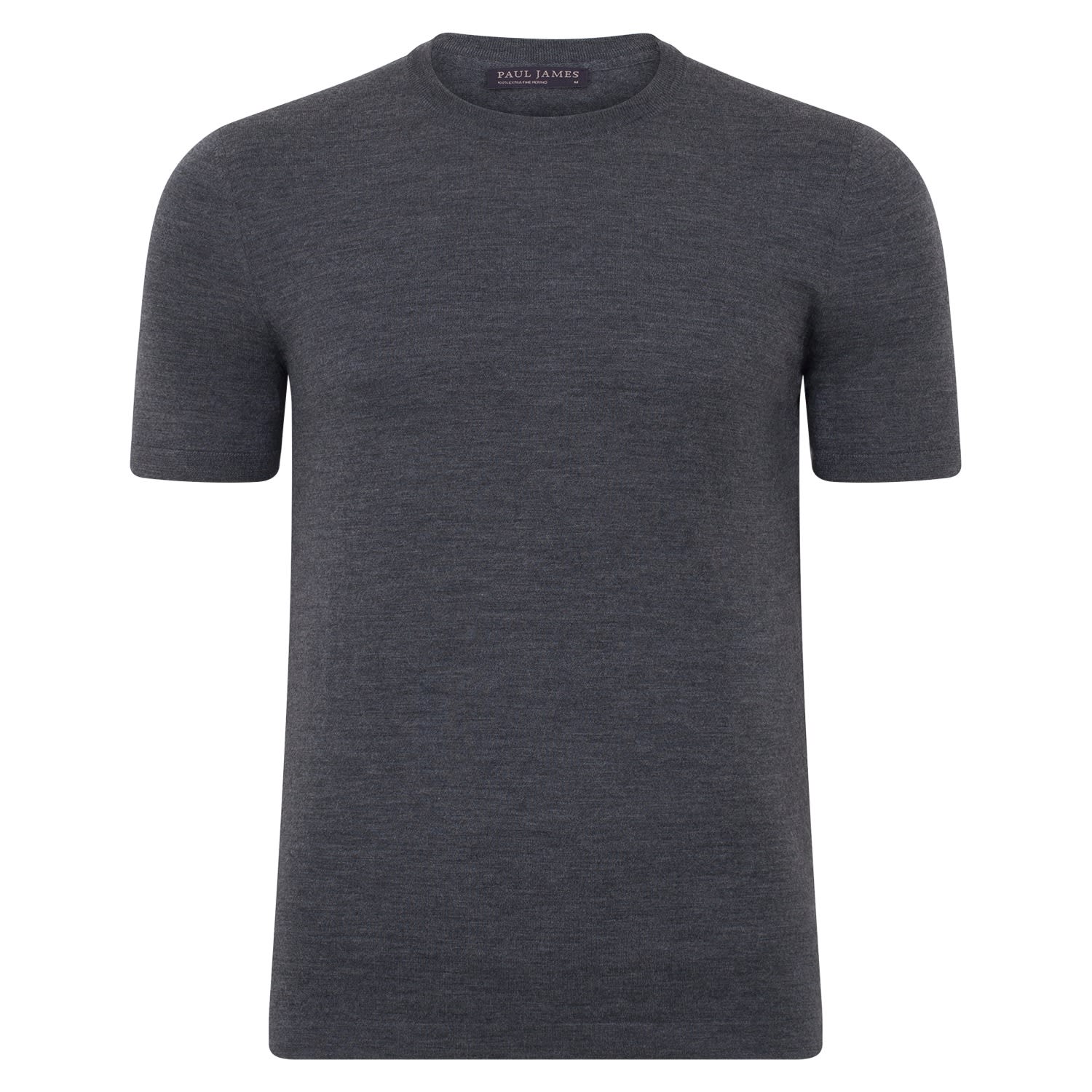 Paul James Knitwear Grey Mens Superfine Merino Wool Ilario Knitted T-shirt - Charcoal