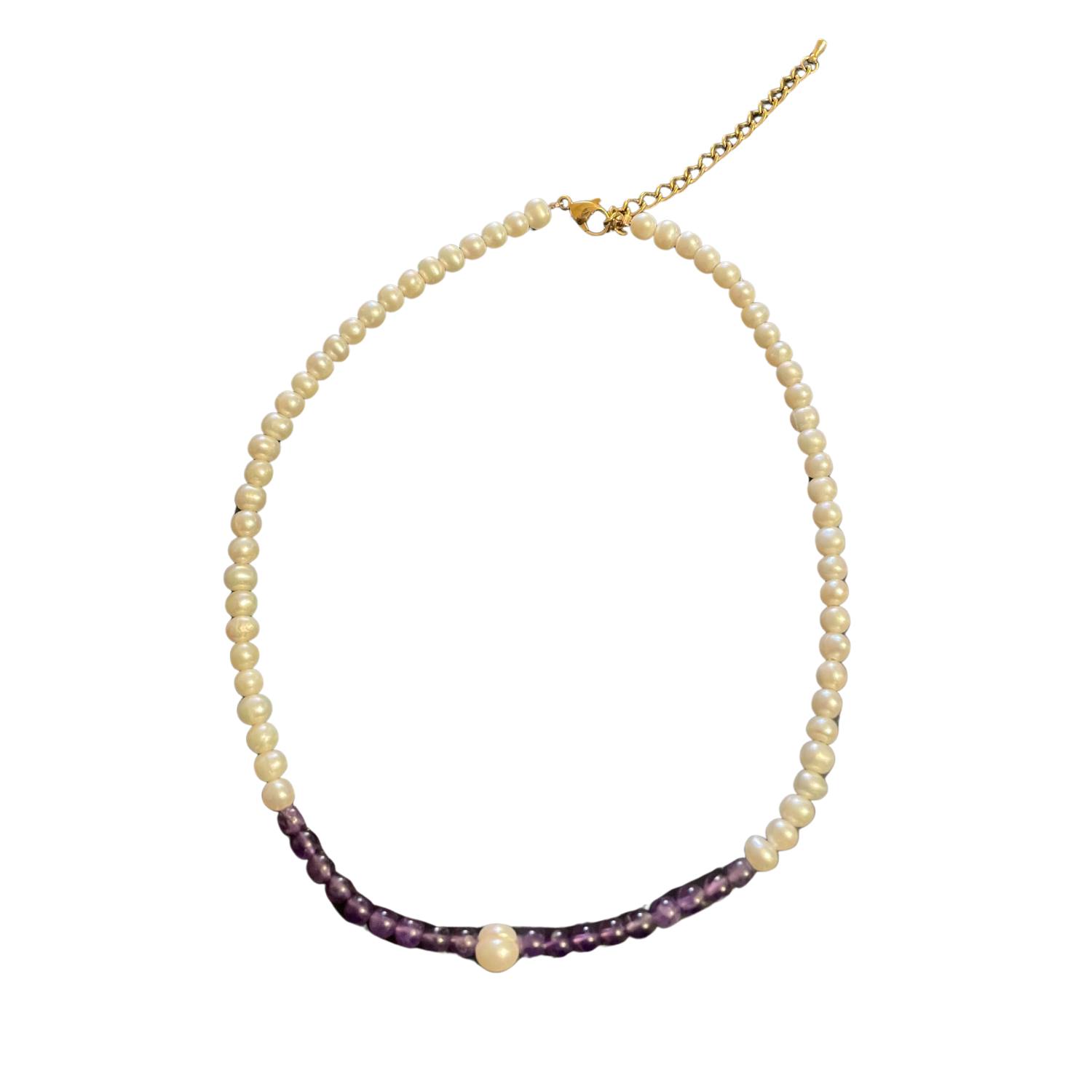 Lemuria Store Women's White / Purple Pearl & Amethyst Necklace In Multi