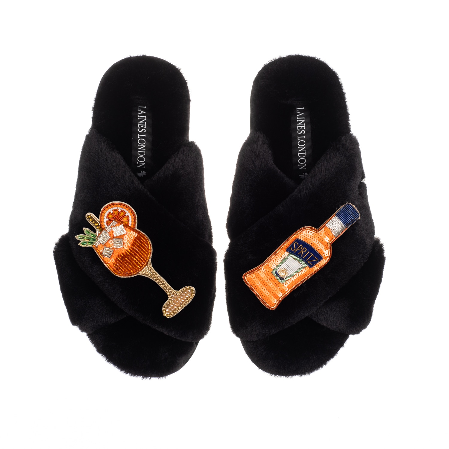 Laines London Women's Classic Laines Slippers With Summer Spritzer Brooches - Black In Black