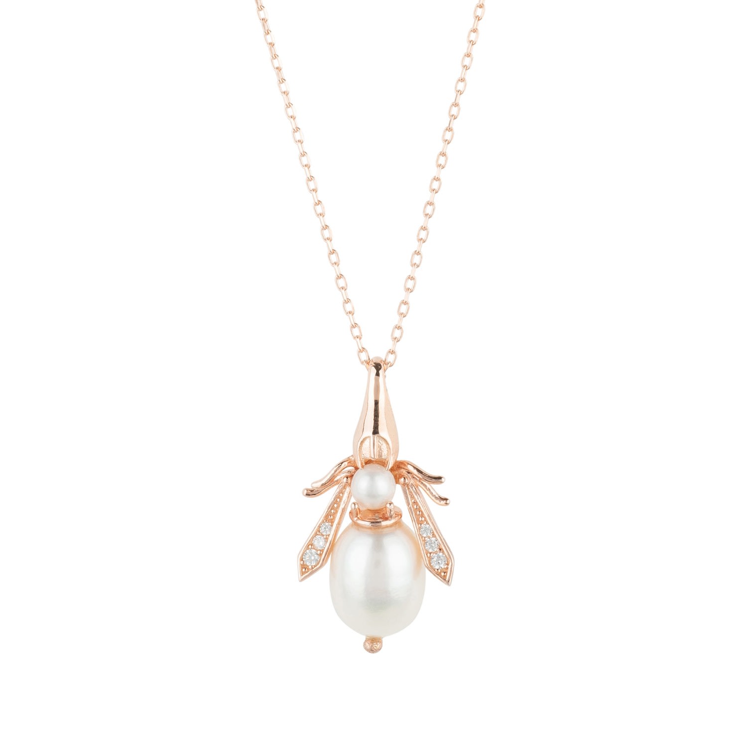 Women’s White / Rose Gold Pearl Gemstone Bee Pendant Necklace Rose Gold Latelita