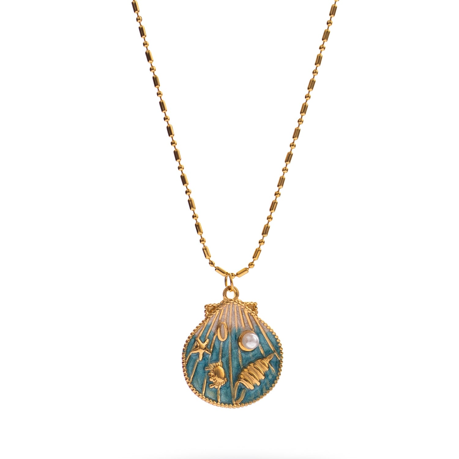 Ebru Jewelry Women's Gold / Blue Ocean Soul Pearl Seashell Necklace - Gold In Gold