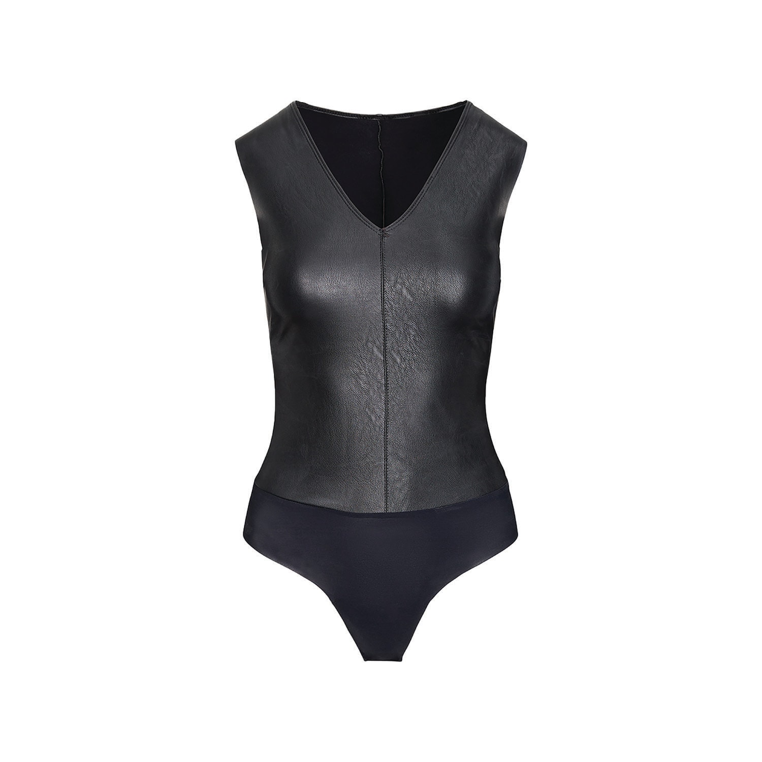 Women’s Commando Faux Leather V-Neck Bodysuit, Black L