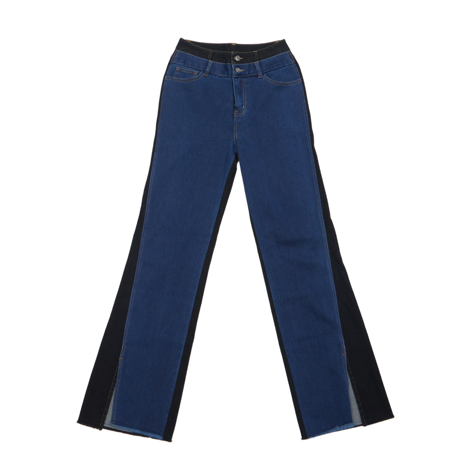 Circular Path Black / Blue Denim Loose Wide Leg Pants In Black/blue