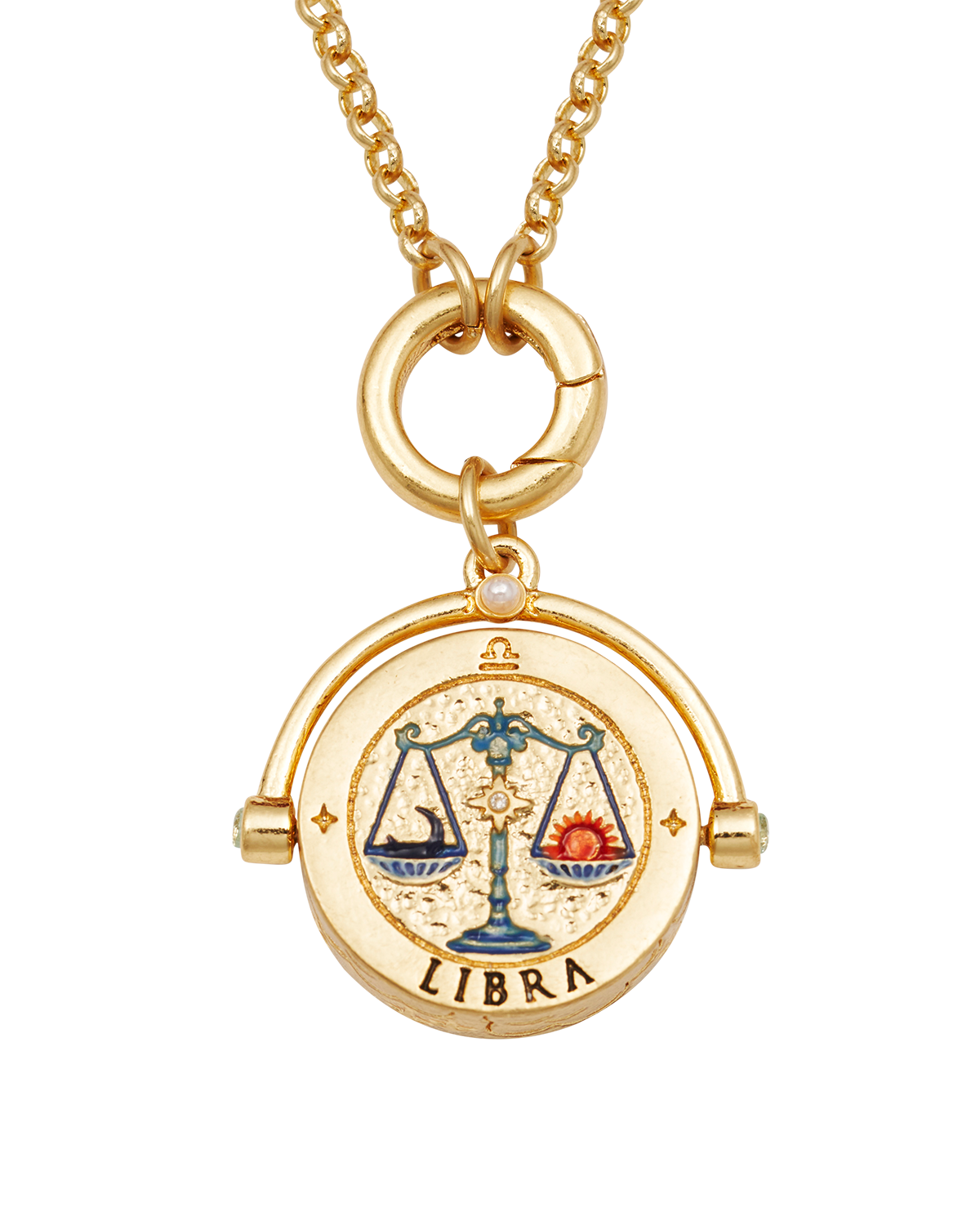 Fable England Women's Libra Zodiac Spinner Necklace In Gold