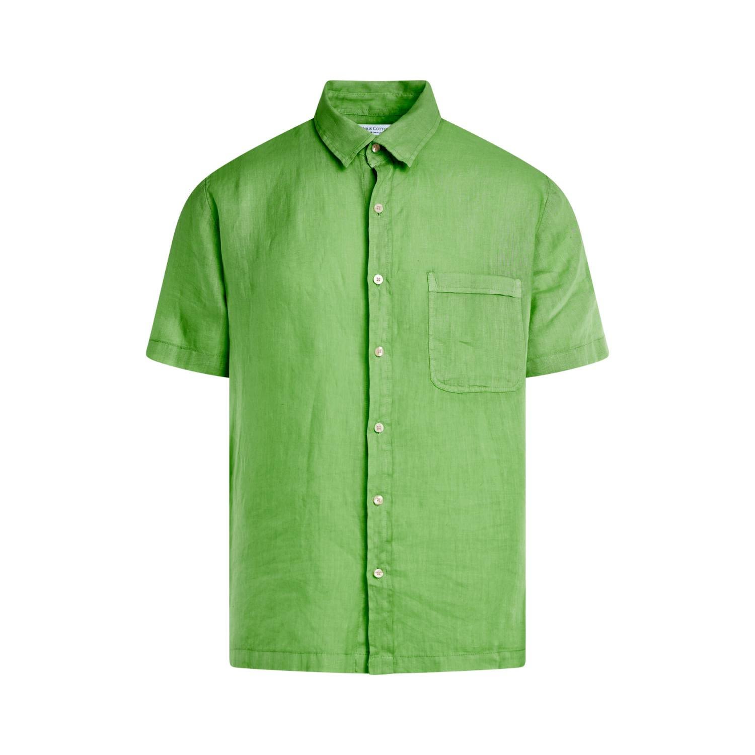 Men’s Green Short Sleeved Front Pocket Linen Shirt - Avocado Small Haris Cotton