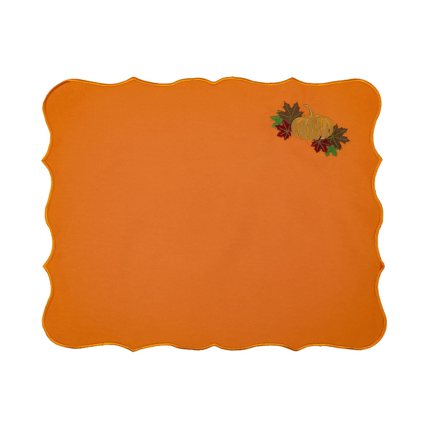 Km Home Collection Yellow / Orange Pumpkin Embroidery Cotton Placemat  Set Of 2 In Orange