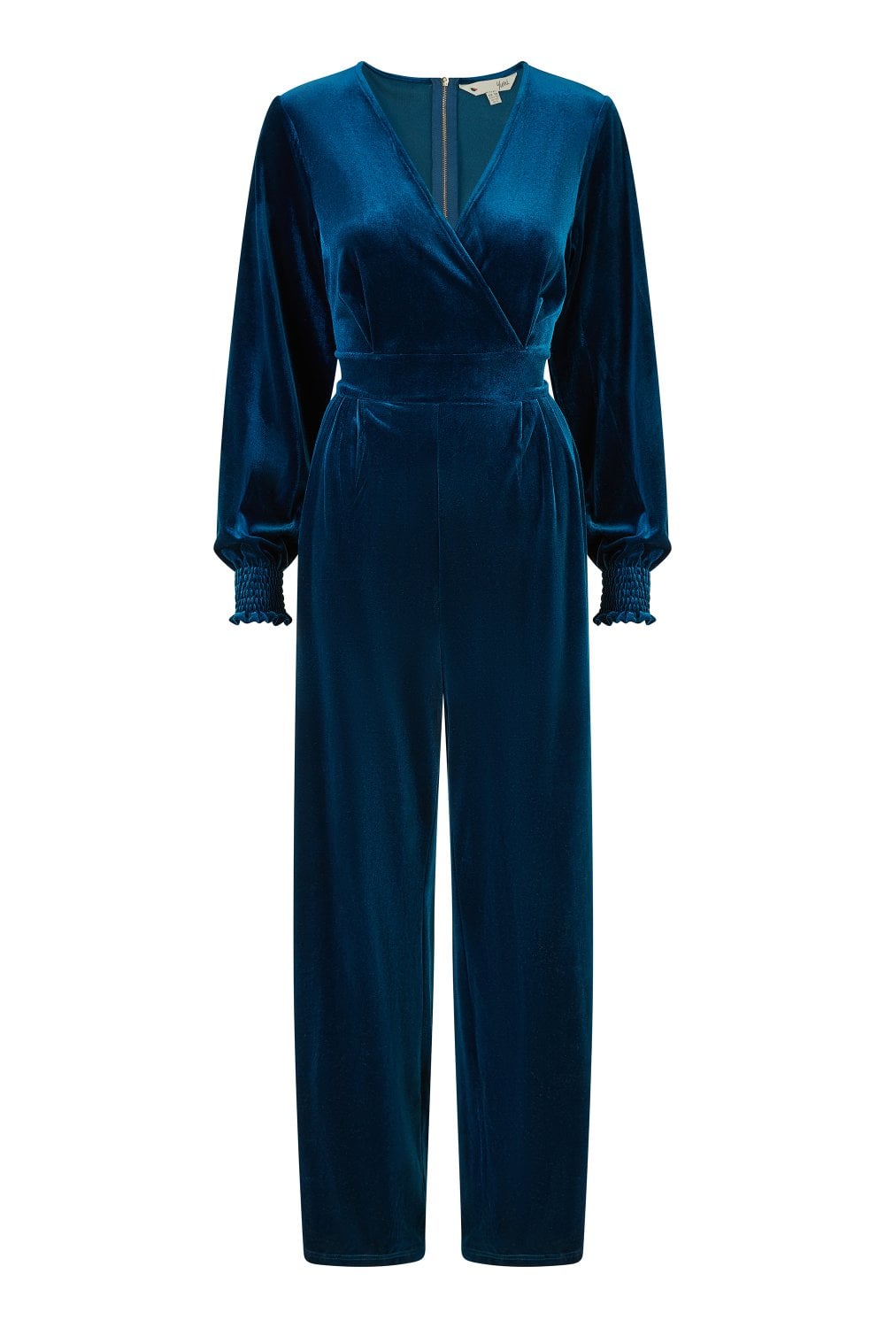 Yumi Women's Blue  Teal Velvet Long Sleeve Jumpsuit