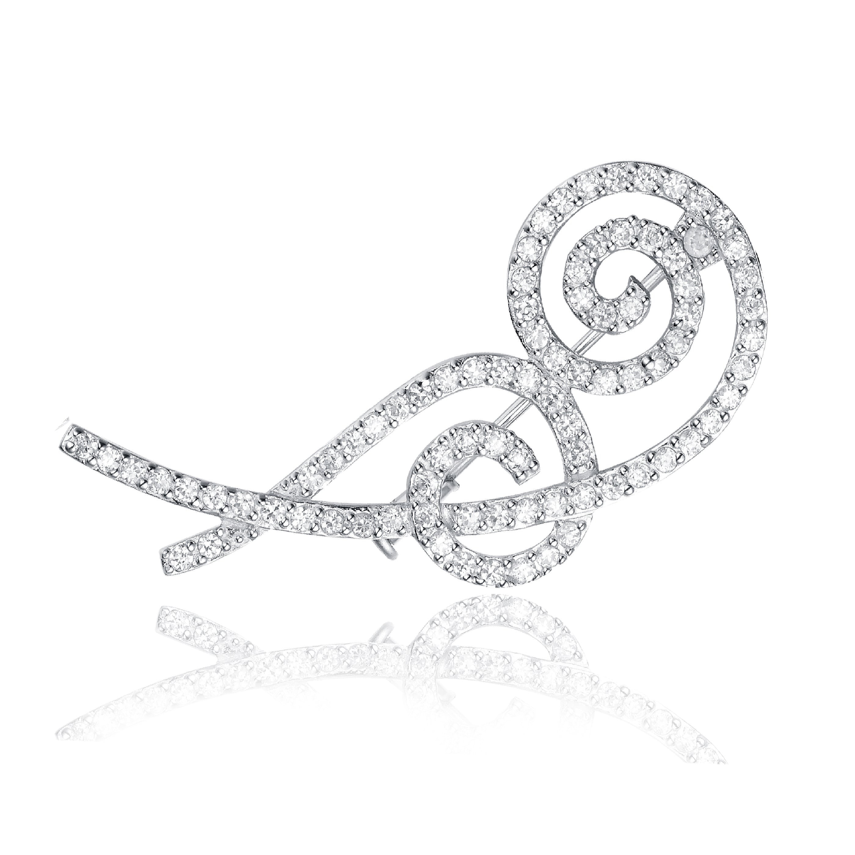 Women's White / Silver Sterling Silver Cubic Zirconia Music Pin | Genevive Jewelry