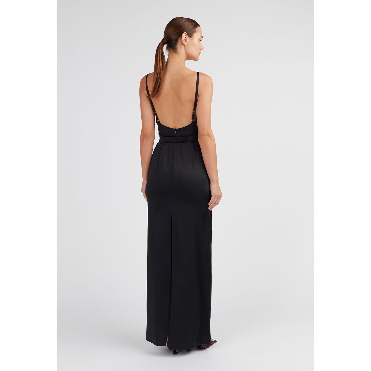 Amila Black Satin Open Back Maxi Dress | UNDRESS | Wolf & Badger