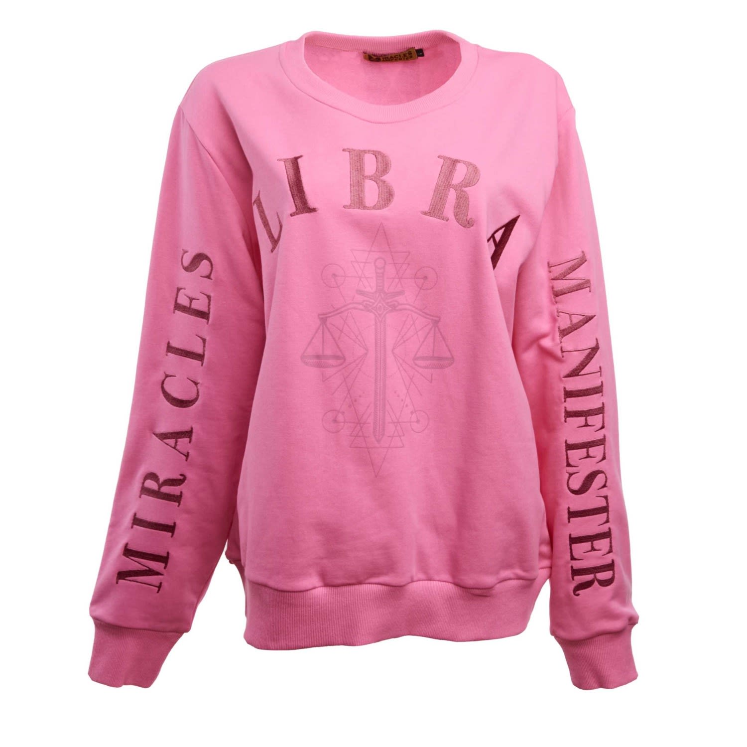 Women’s Pink / Purple Embroidered Libra Zodiac Sign Sweatshirt Medium Miracles Manifester