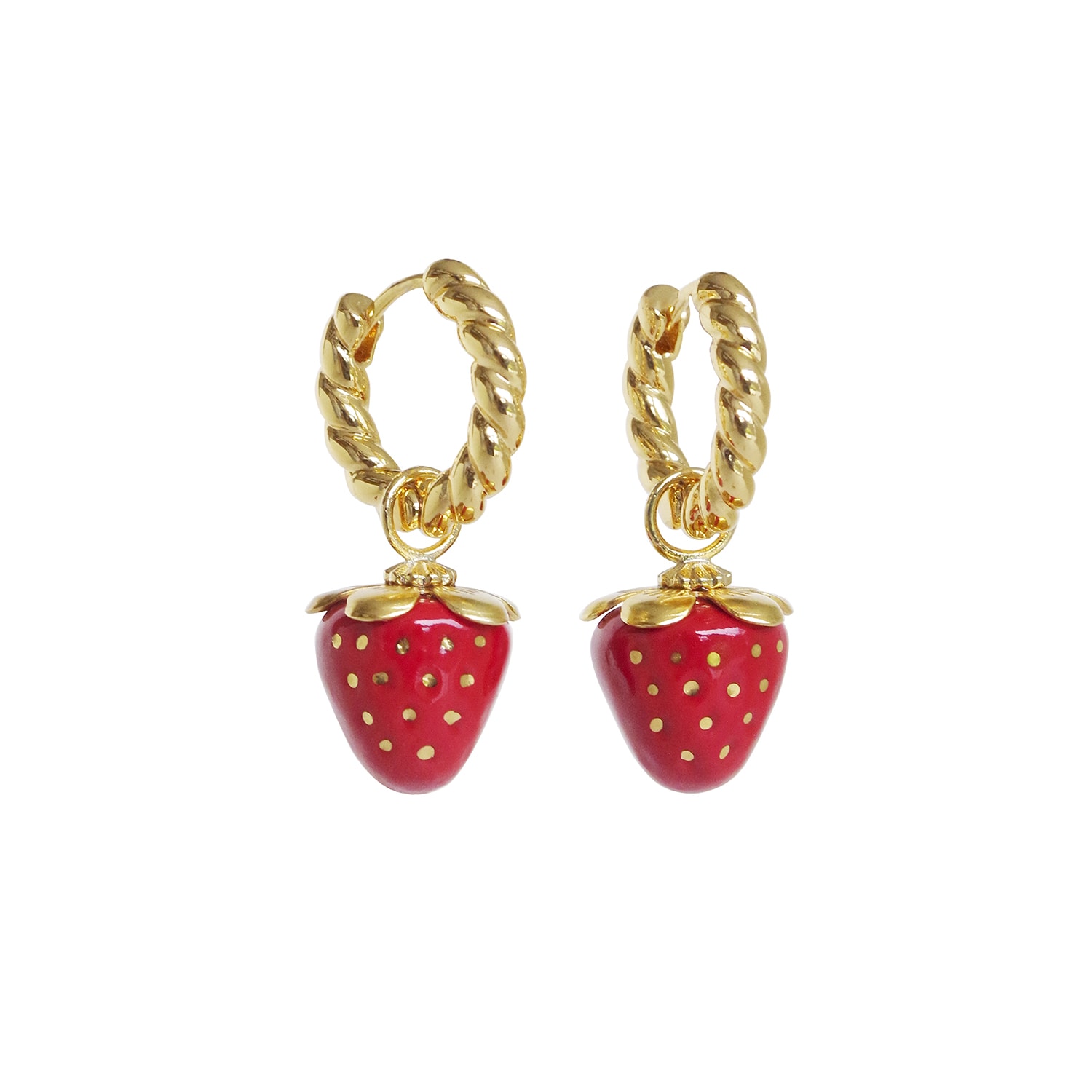 Poporcelain Women's Gold / Red Mini Red Porcelain Strawberry Hoop Earrings In Multi