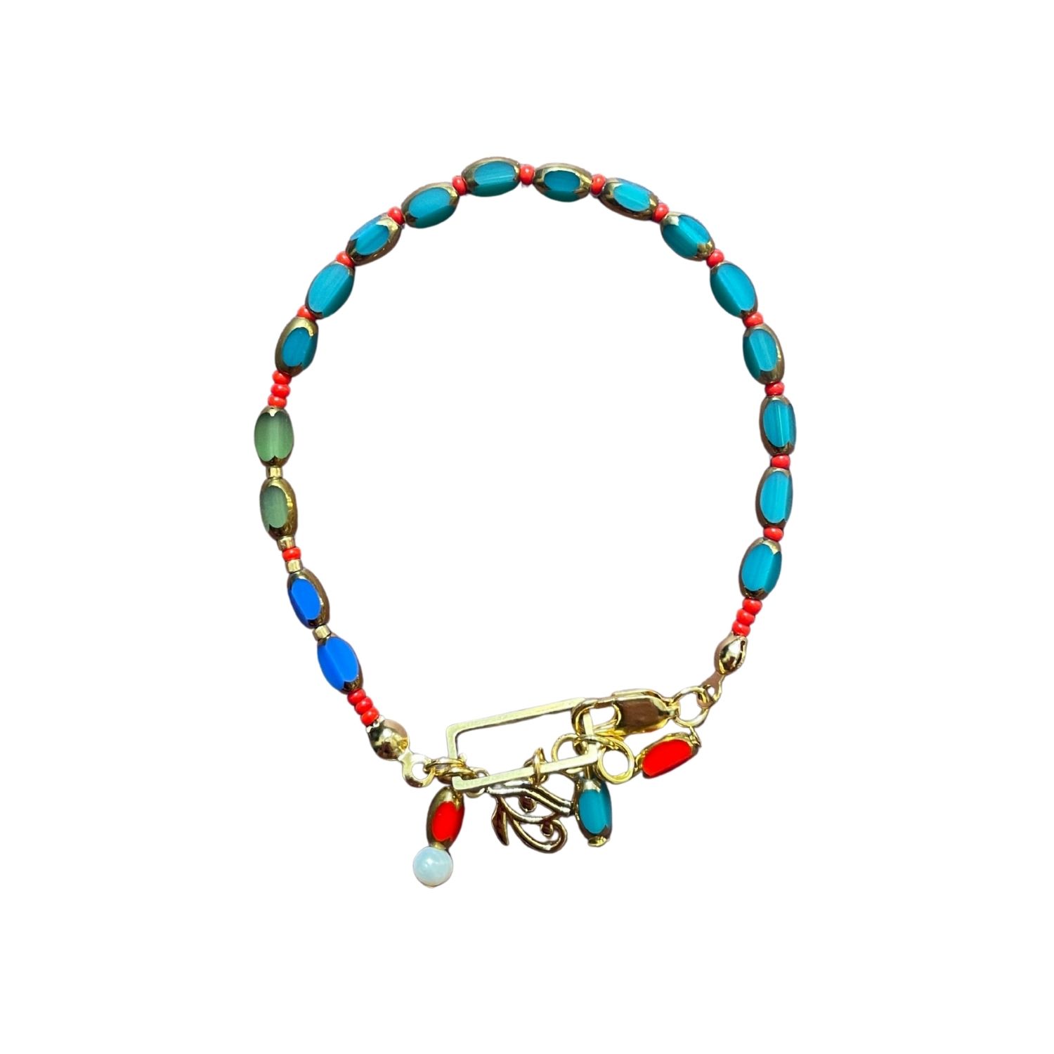 Desert Lobby Women's Blue / Green Nile Blue – Handcrafted Egyptian-inspired Beaded Bracelet With Eye Of Horus Cha