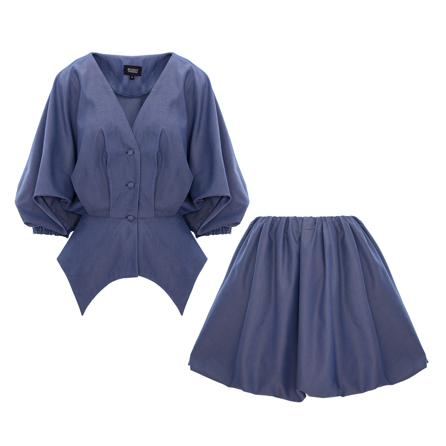 Bluzat Blue Asymmetrical Two-piece Set With Bubble Skirt In Blue