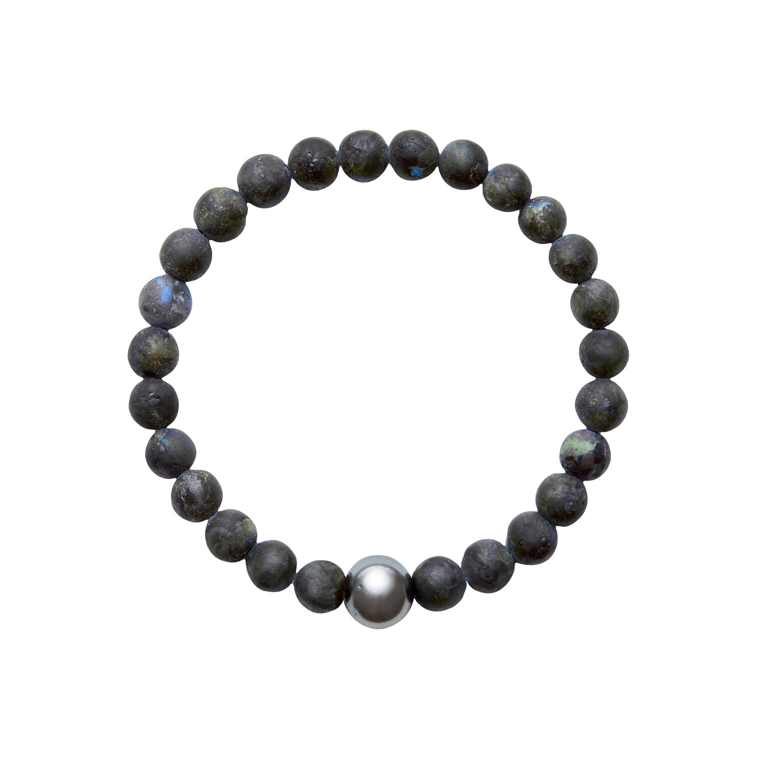 Ora Pearls Black / Blue / Grey Aro Men's Tahitian Pearl & Larvikite Bracelet - Large In Multi