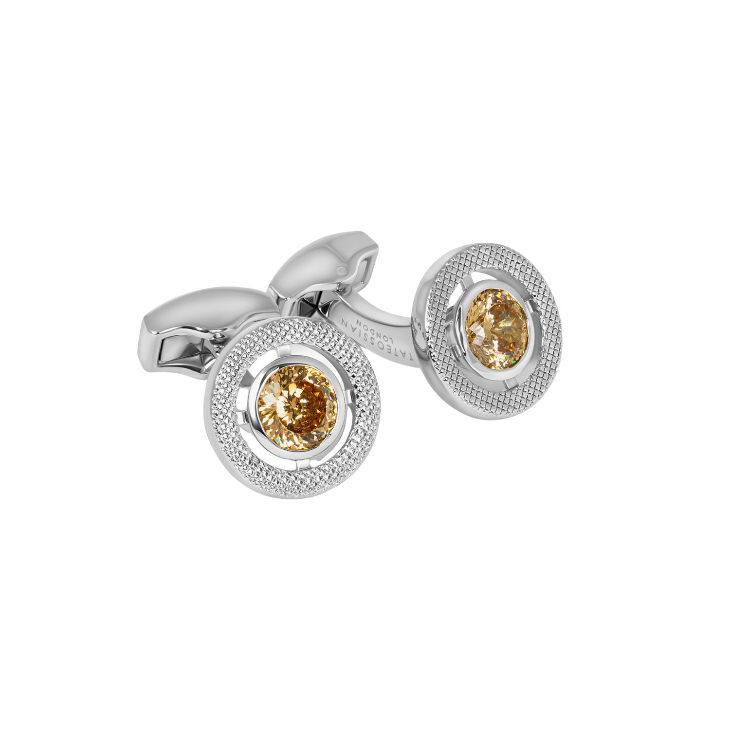 Men's Silver / Yellow Halo Round Cz Cufflinks With Champagne & Rhodium Plated | Tateossian London