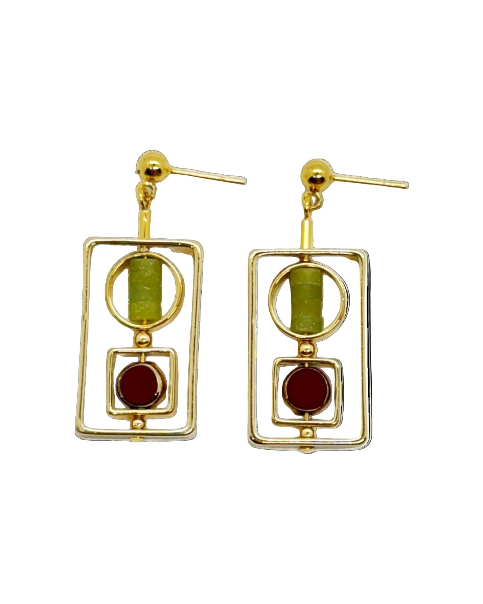 Aracheli Studio Women's Gold / Green / Red Art X Nephrite Jade Earrings In Gold