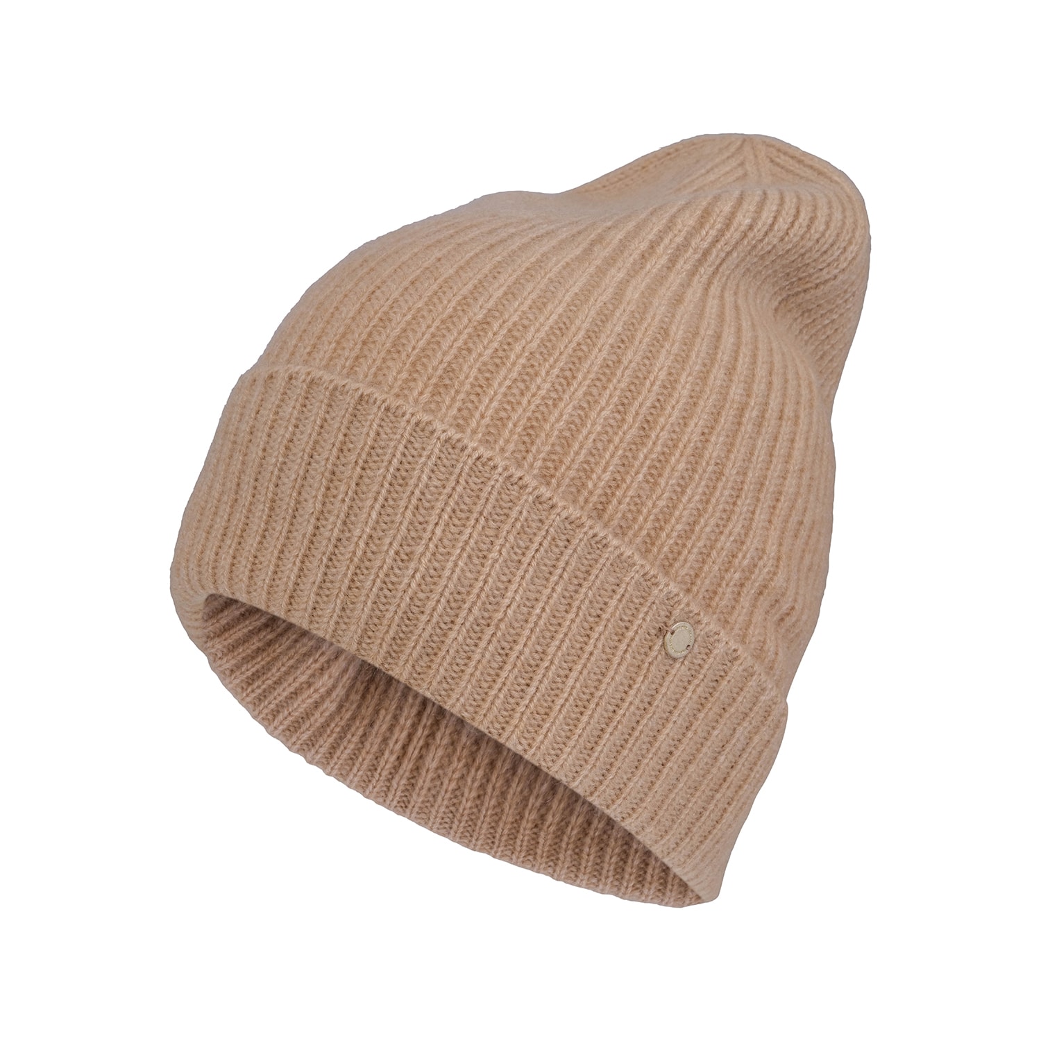 Tirillm Women's Brown Holly Rib Knitted Cashmere Beanie, Light Camel Beige