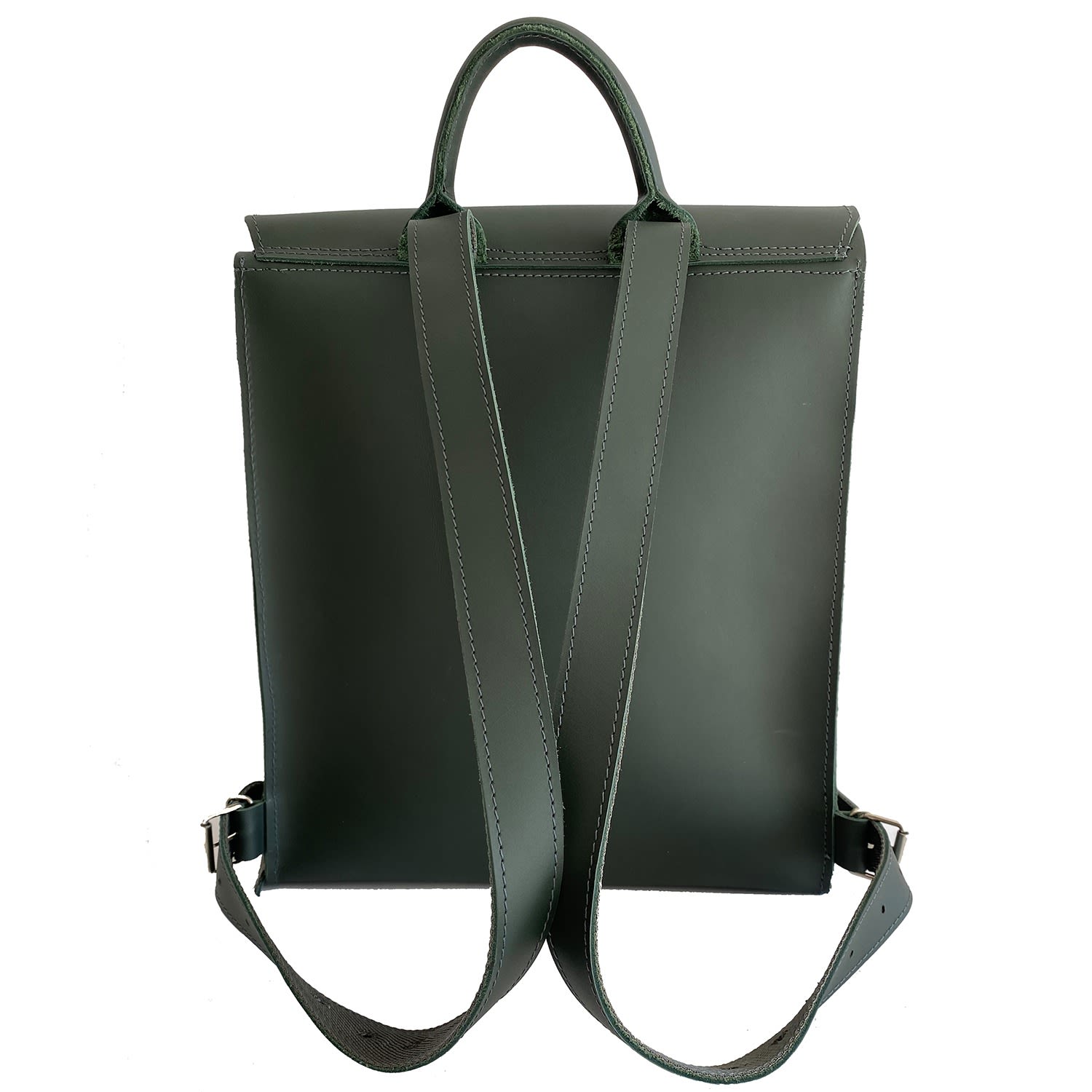 green backpack leather