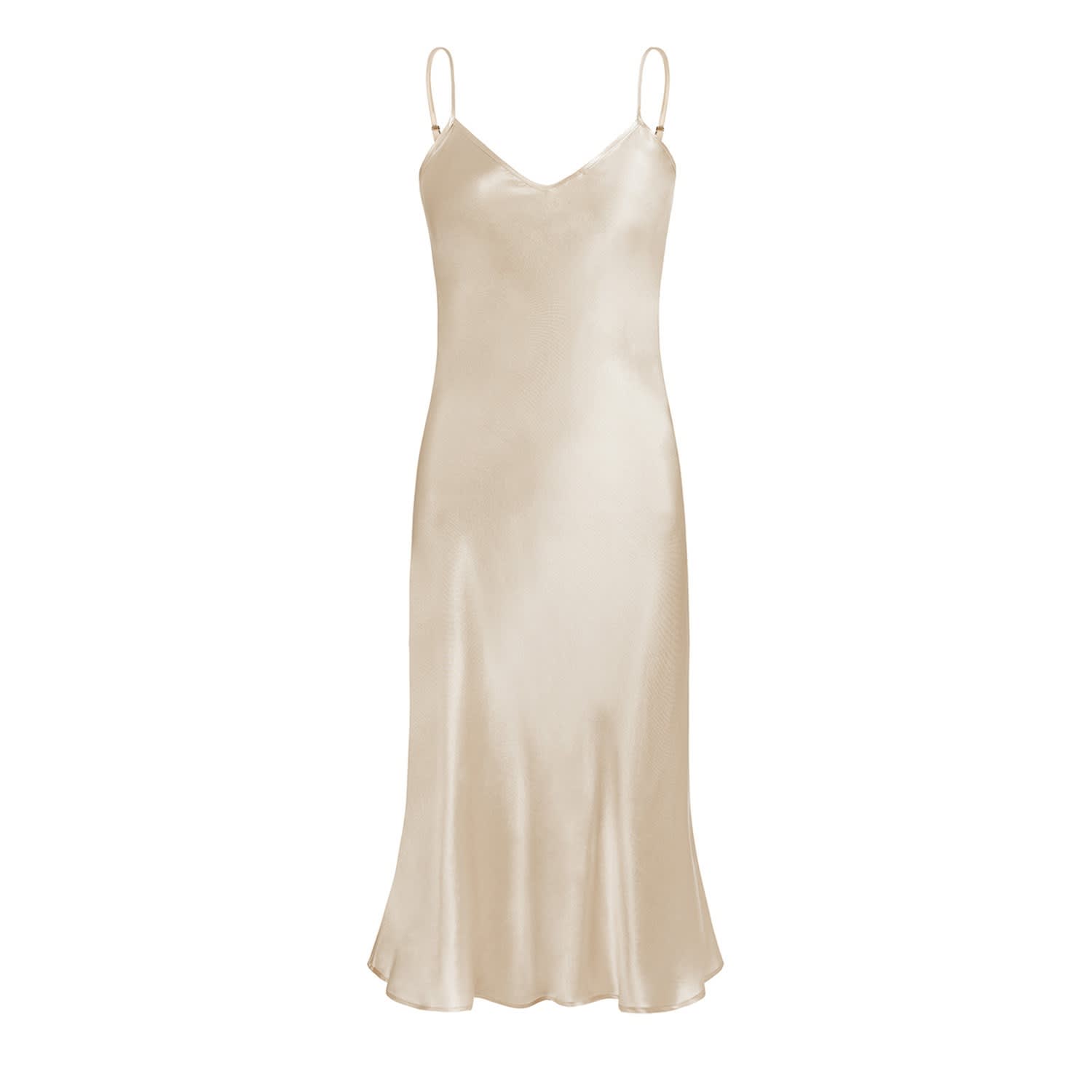 beige satin slip dress