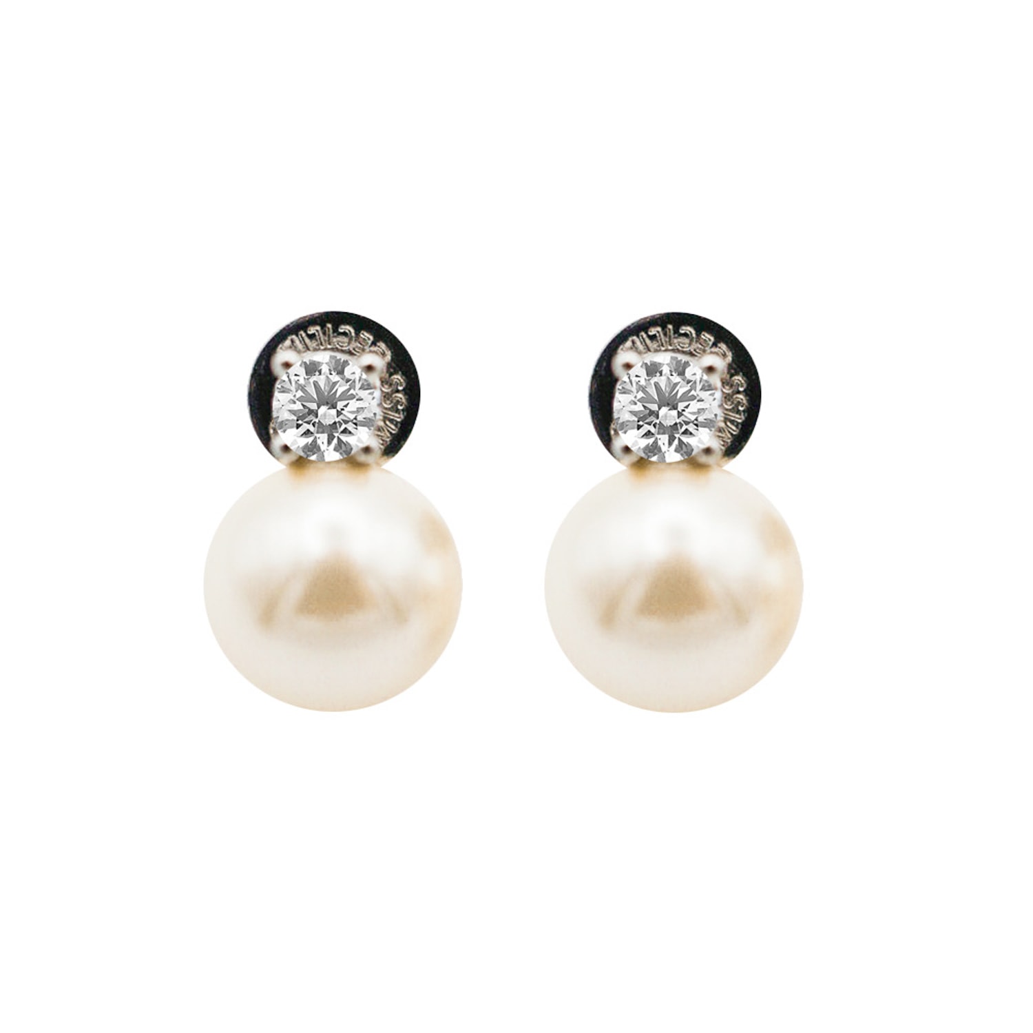 Miss Cecilia Women's White Classic Pearl Ear Studs In White