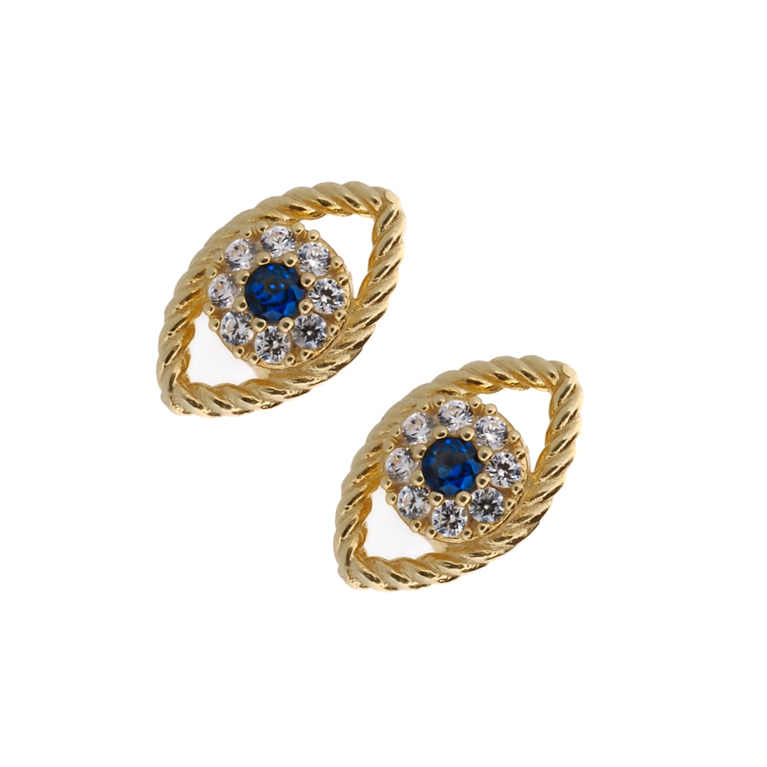 Women’s Gold / Blue Gold Vermeil & Diamond Blue Sapphire Evil Eye Stud Earrings - Blue Ebru Jewelry