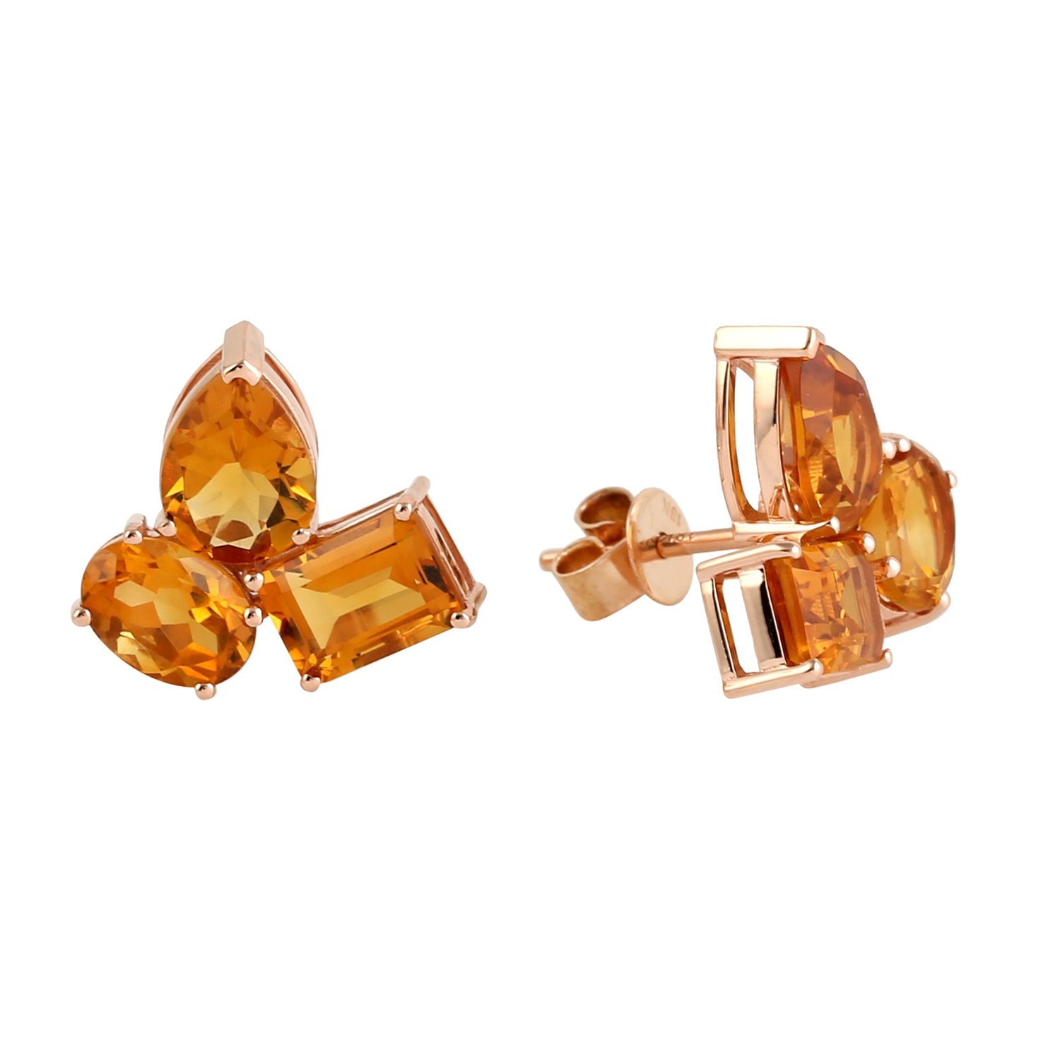 Women’s Yellow / Orange / Rose Gold 18K Rose Gold Natural Citrine Gemstone Stud Earrings Artisan