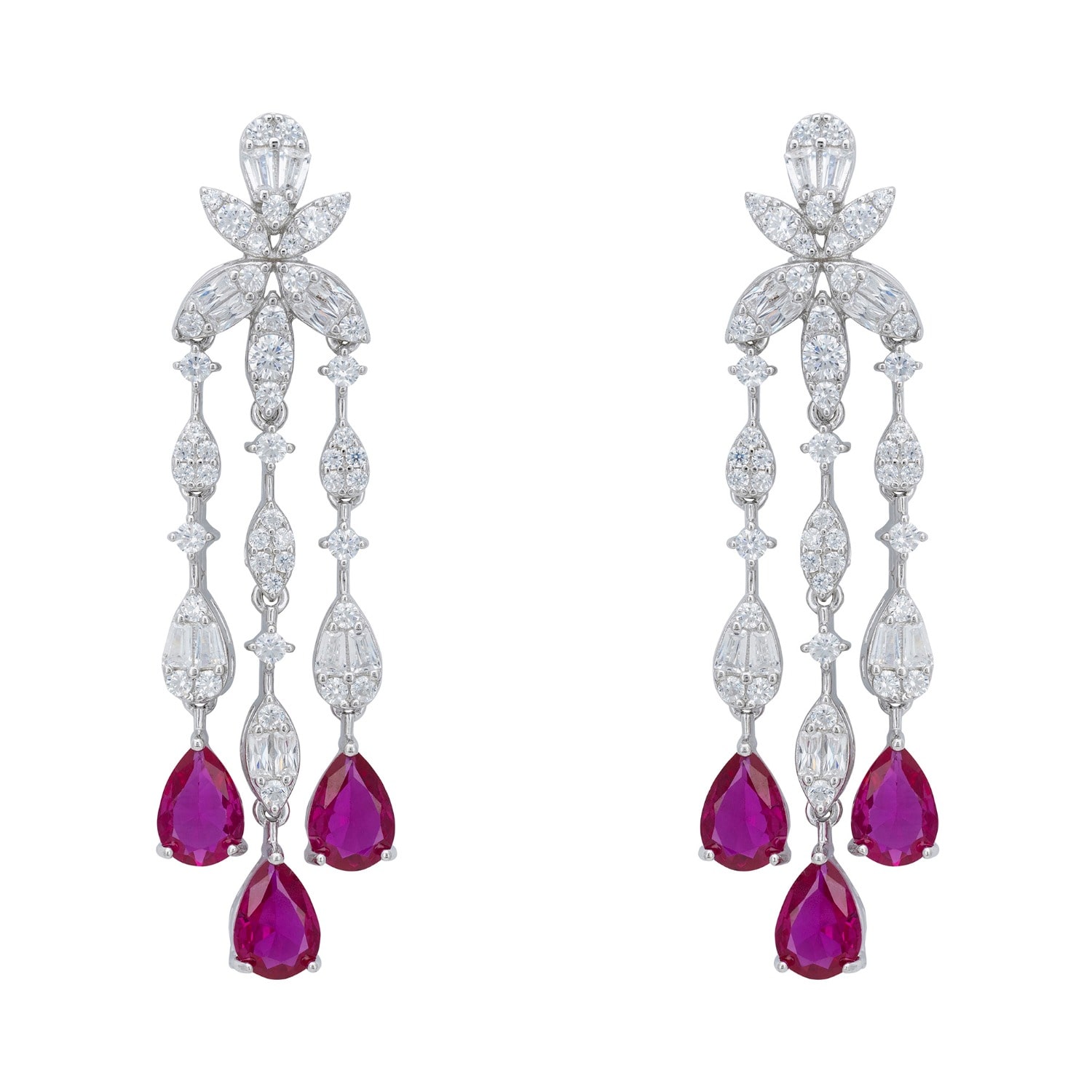 Latelita Women's White / Pink / Purple Duchess Ruby Drop Earrings Silver