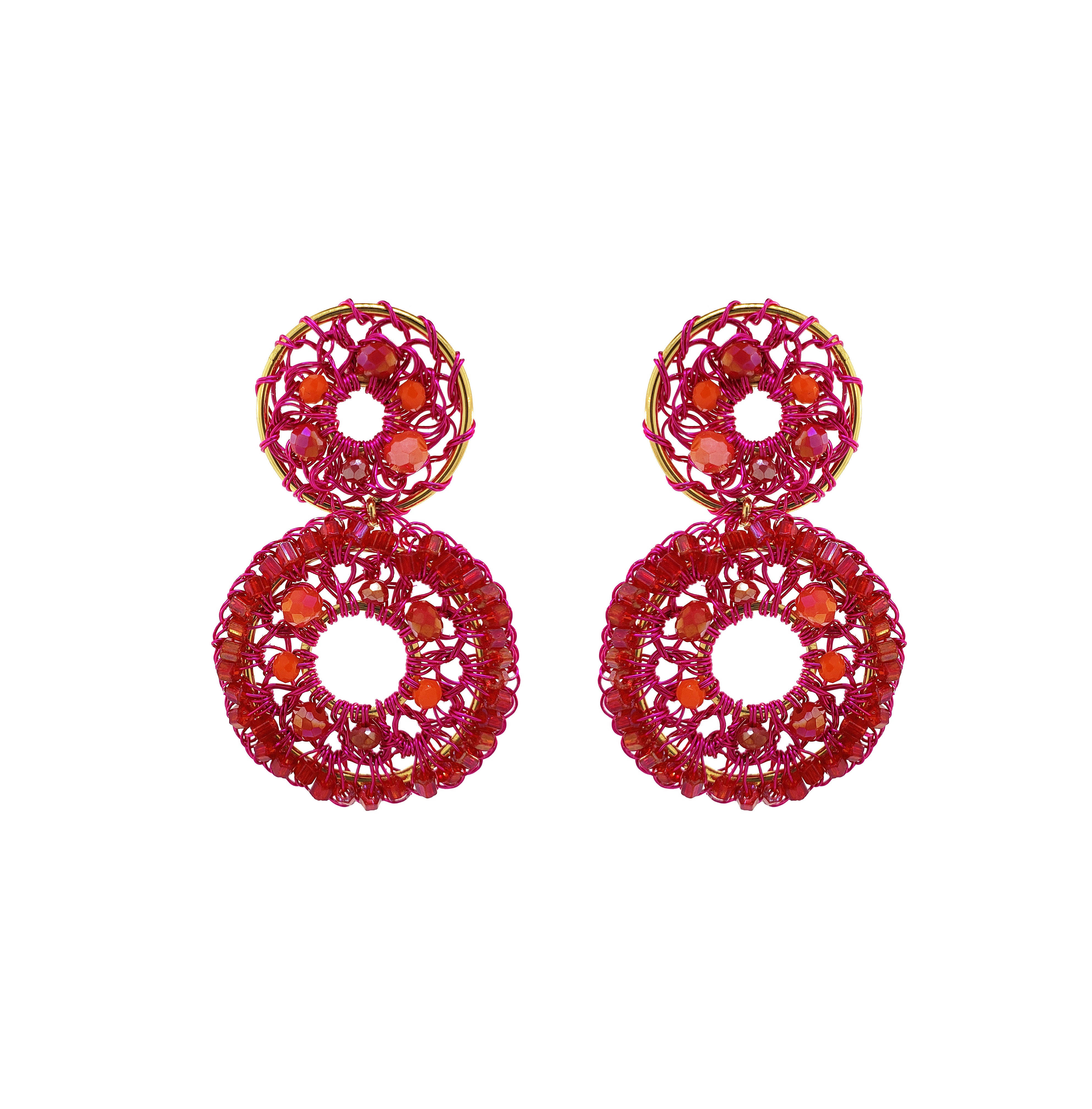 Lavish By Tricia Milaneze Women's Pink / Purple / Yellow Neon Fuchsia Mix Moira Handmade Earrings