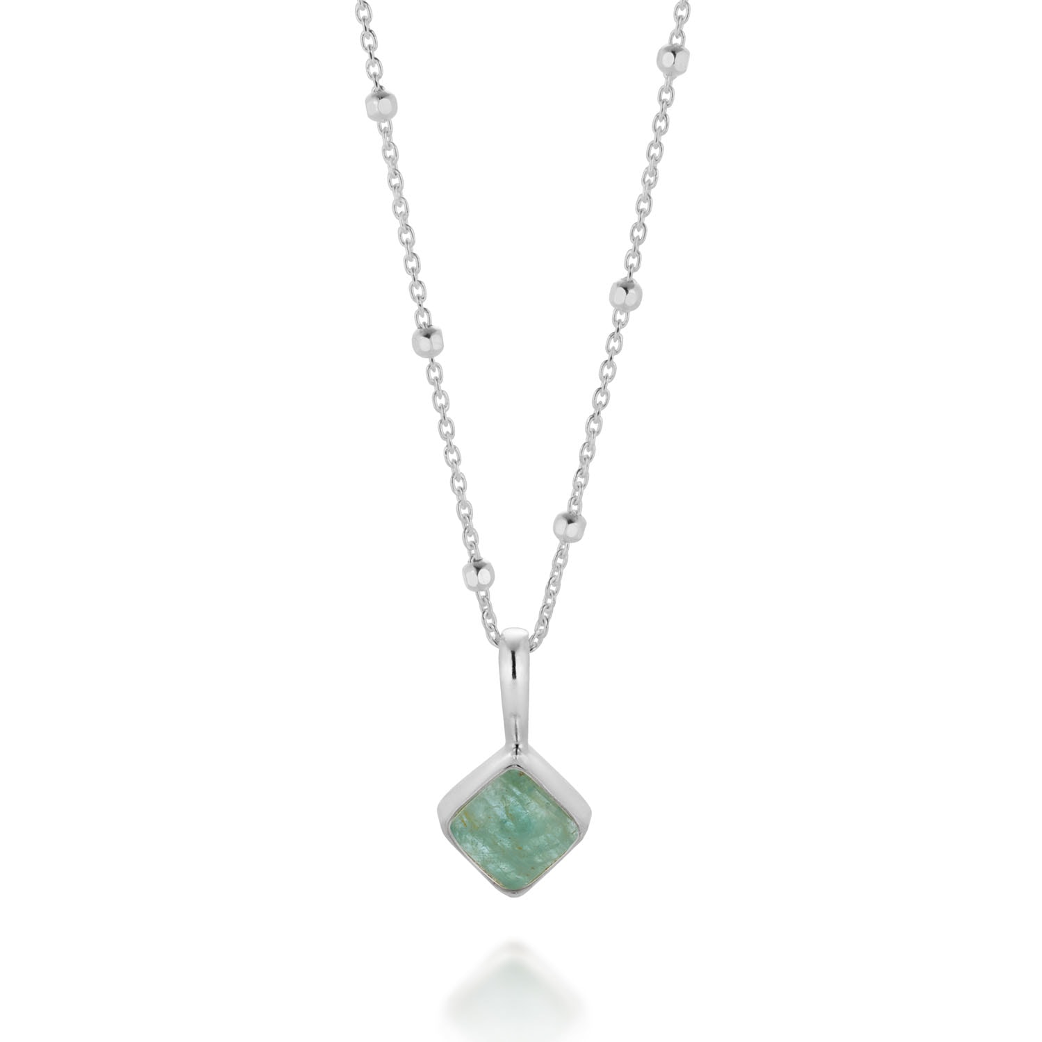 Nellou Jewellery Women's Blue Diamond Aquamarine Necklace Birthstone March Sterling Silver In Blue