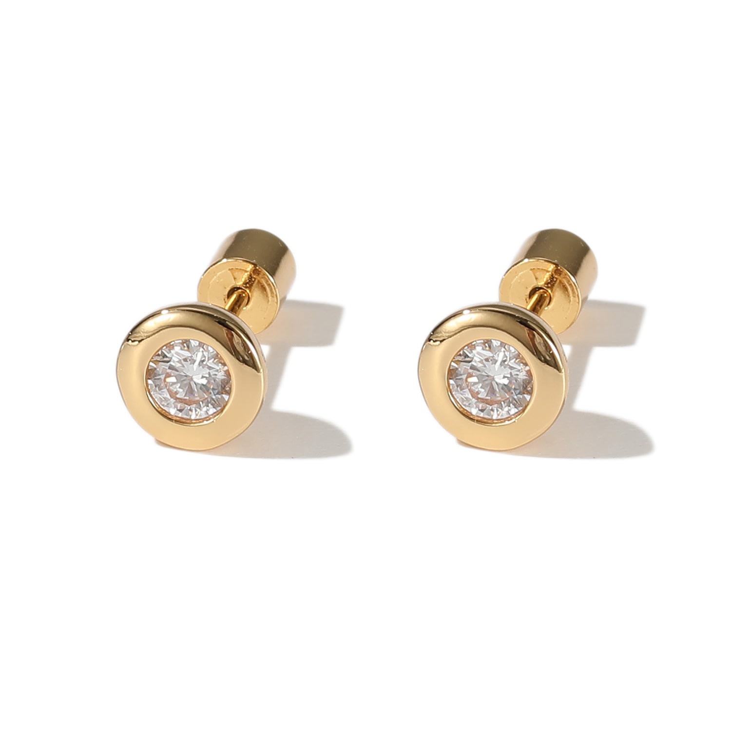 Women’s Aurora Gold Bezel Set White Clear Solitaire Stud Earrings Classicharms